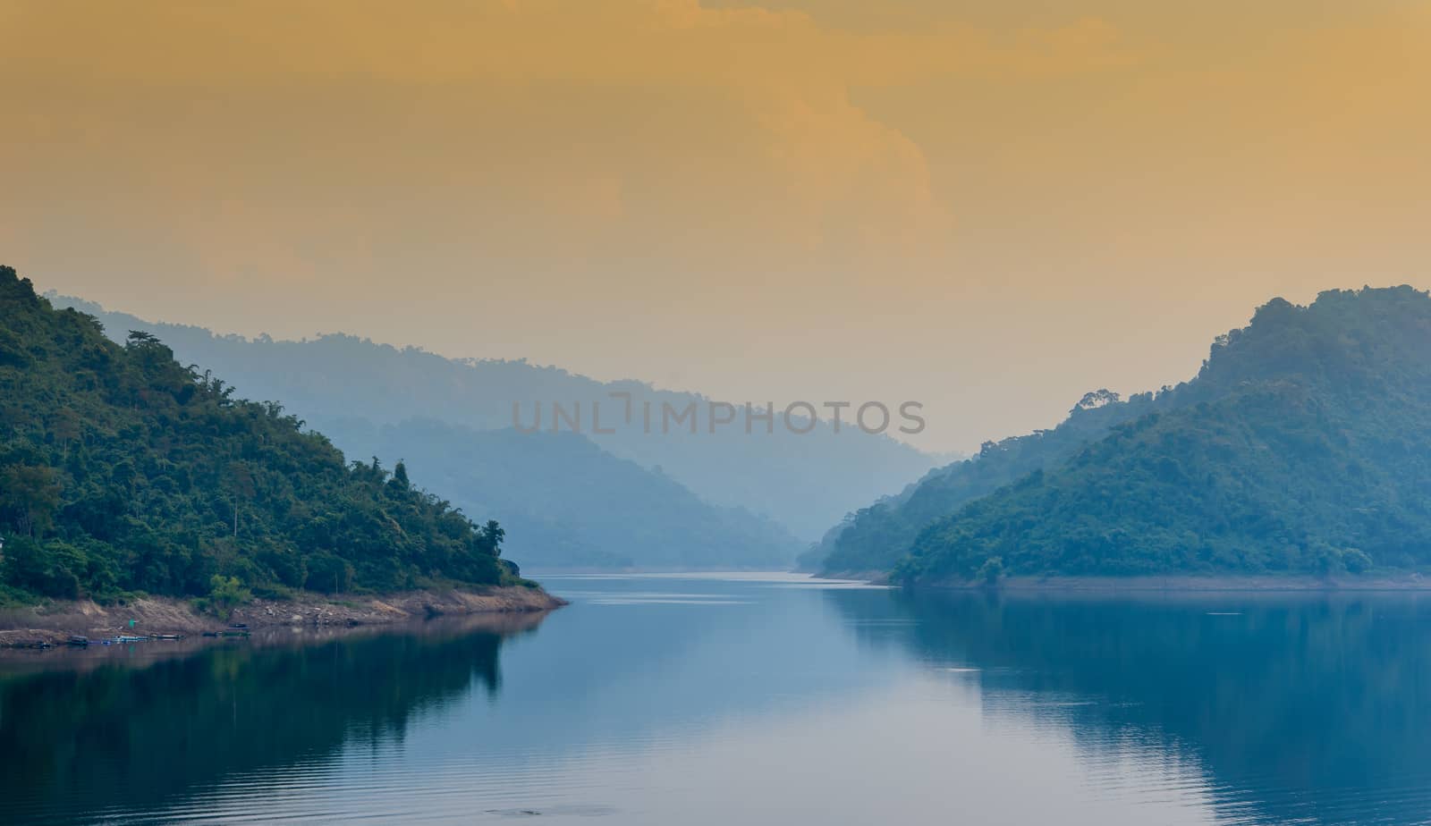 The bright morning at Khundanprakarnchol Dam, Nakornnayok, Thailand.