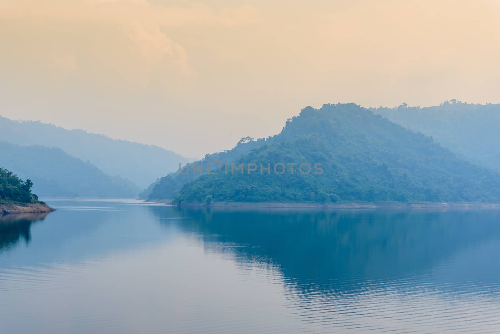 The bright morning at Khundanprakarnchol Dam, Nakornnayok, Thailand.