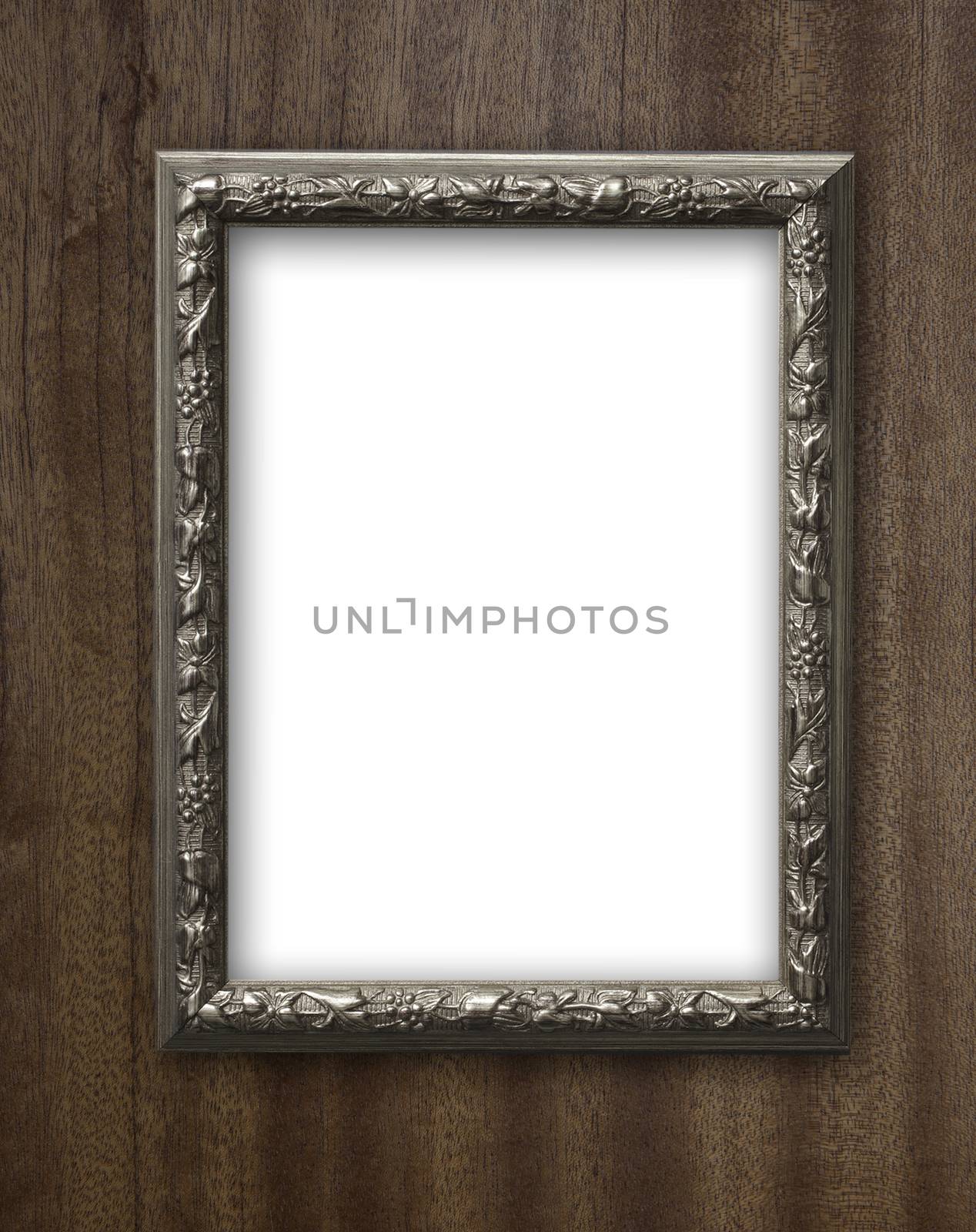 Vintage and blank photo frame on old wooden background by ohhlanla