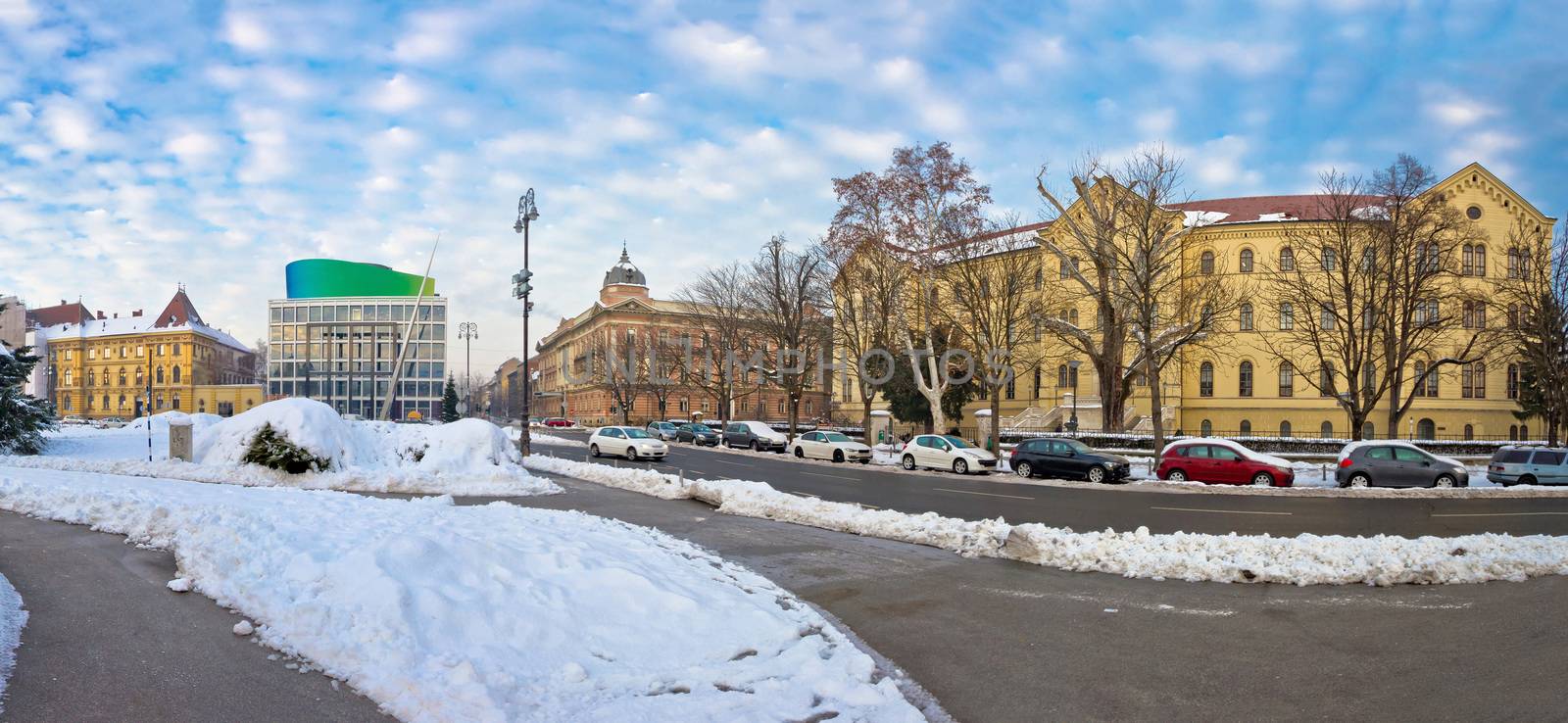 Winter view of Marshal Tito square in Zagreb, captal of Croatia