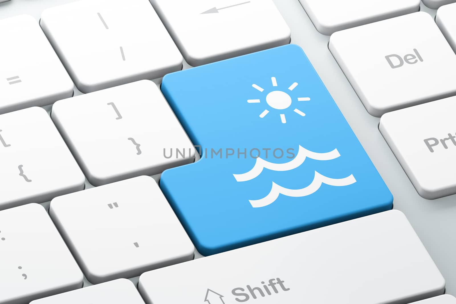 Vacation concept: Beach on computer keyboard background by maxkabakov