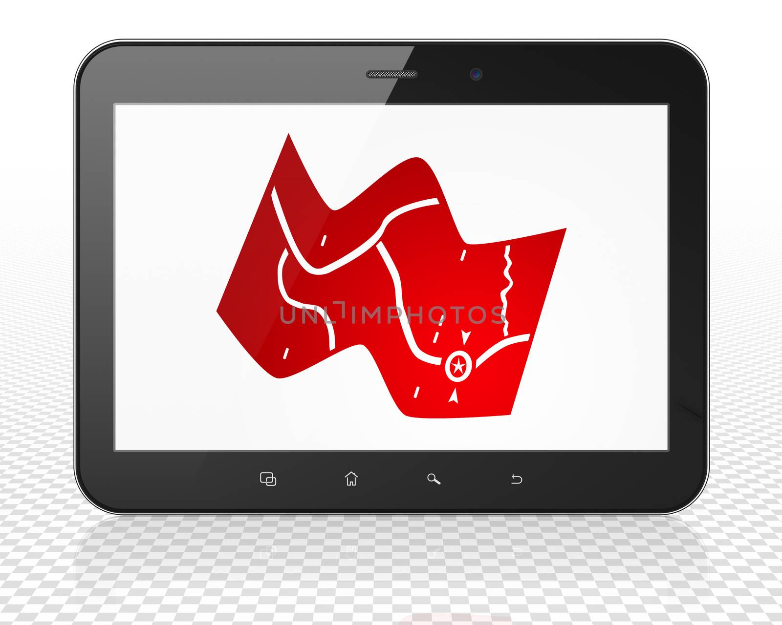 Tourism concept: Tablet Pc Computer with red Map icon on display