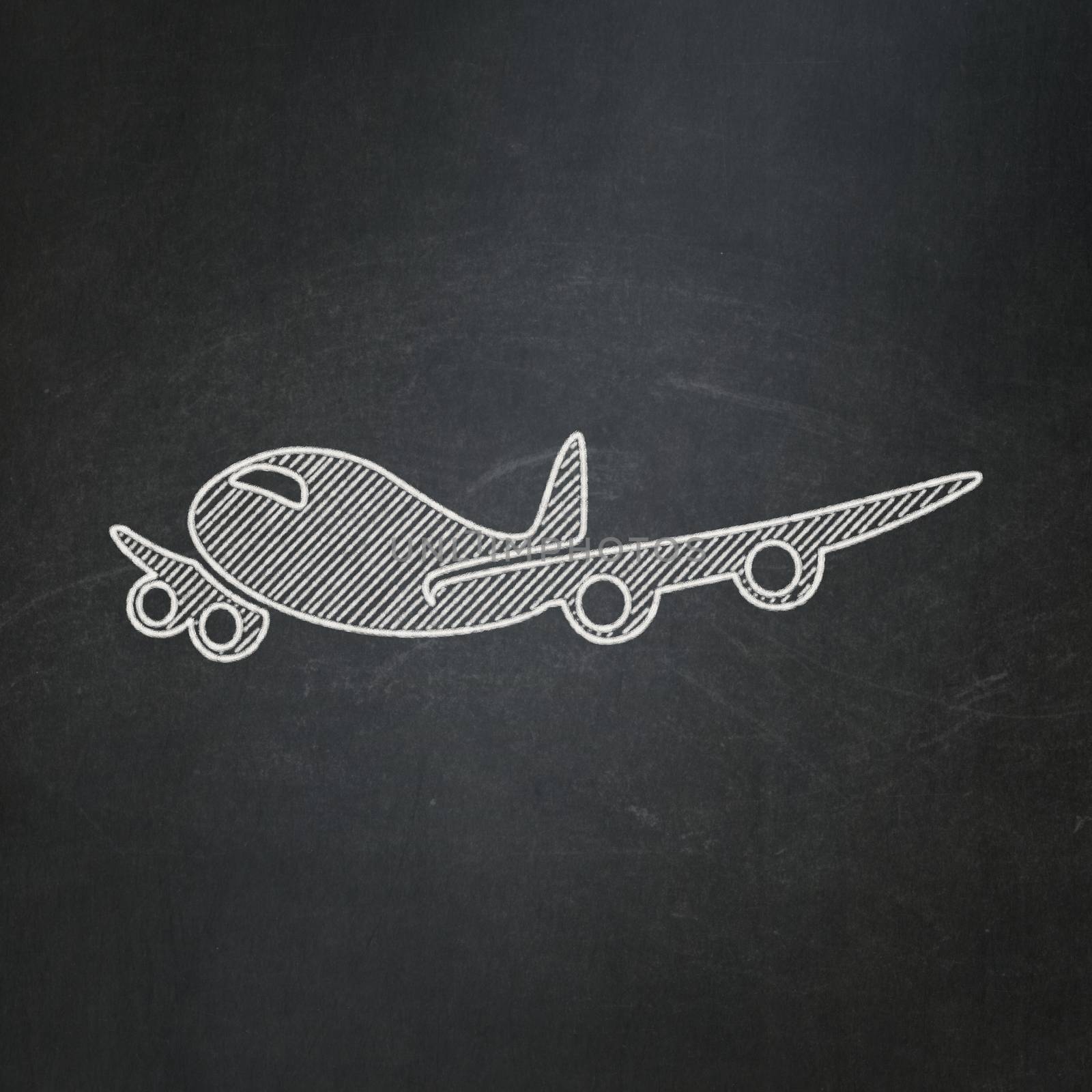 Tourism concept: Airplane on chalkboard background by maxkabakov