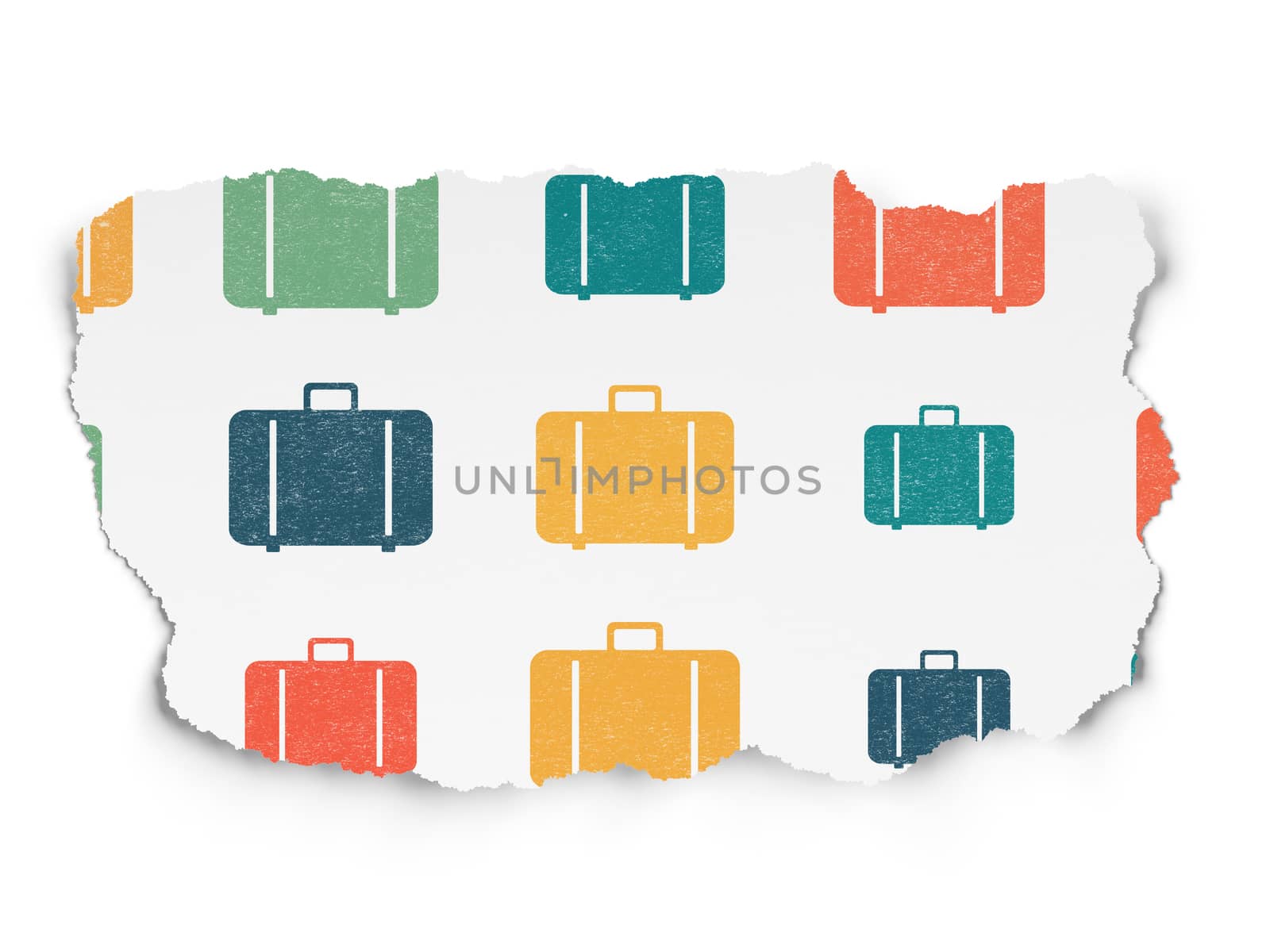 Travel concept: Bag icons on Torn Paper background by maxkabakov