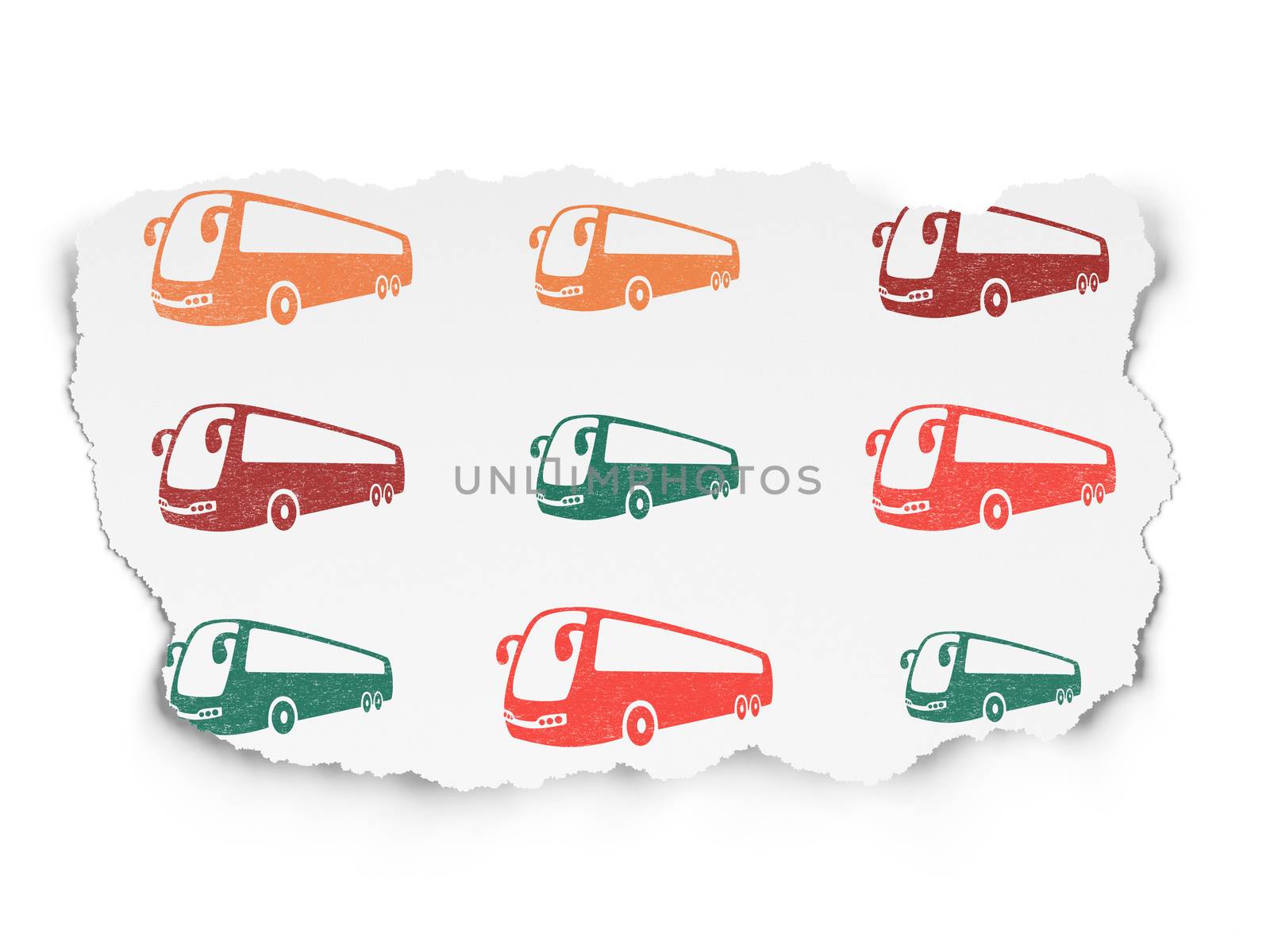 Tourism concept: Bus icons on Torn Paper background by maxkabakov
