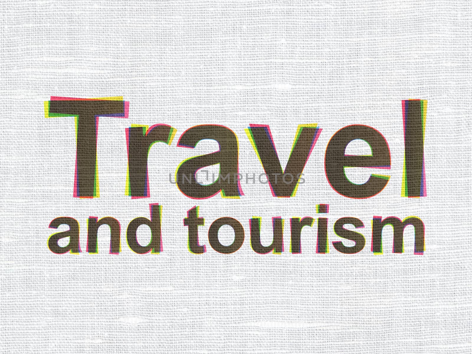 Vacation concept: CMYK Travel And Tourism on linen fabric texture background