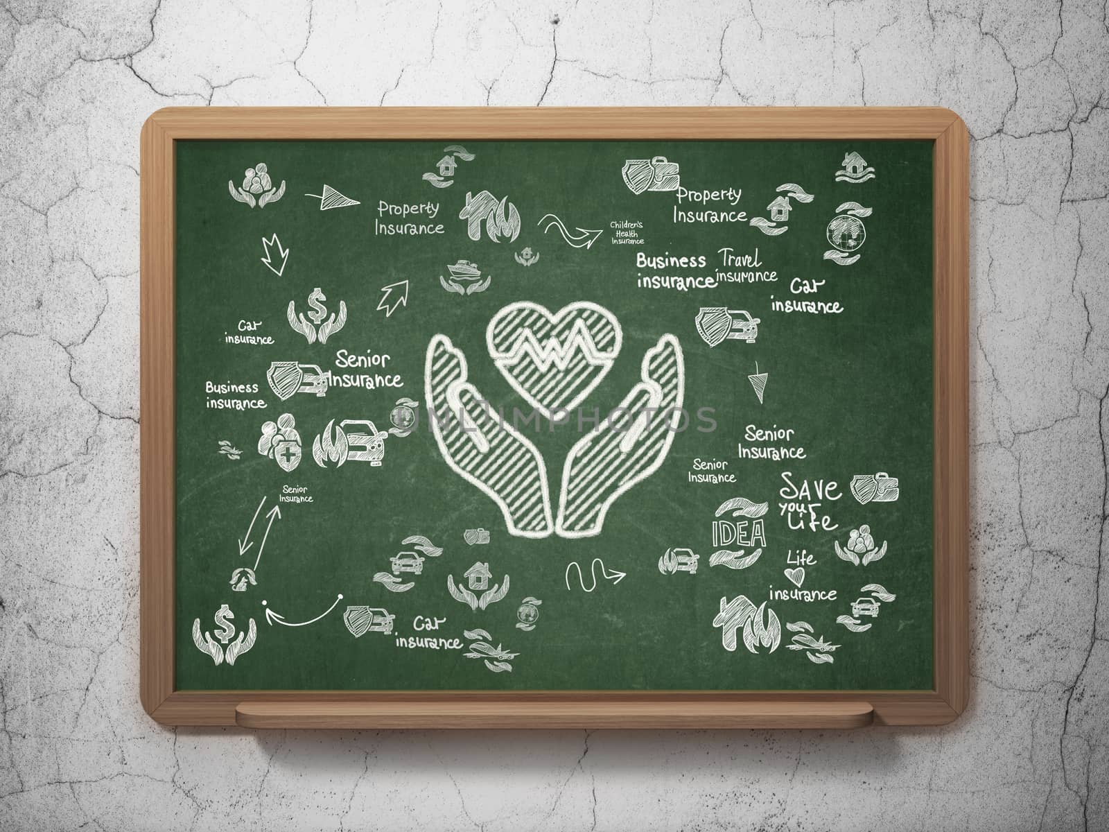 Insurance concept: Heart And Palm on School Board background by maxkabakov