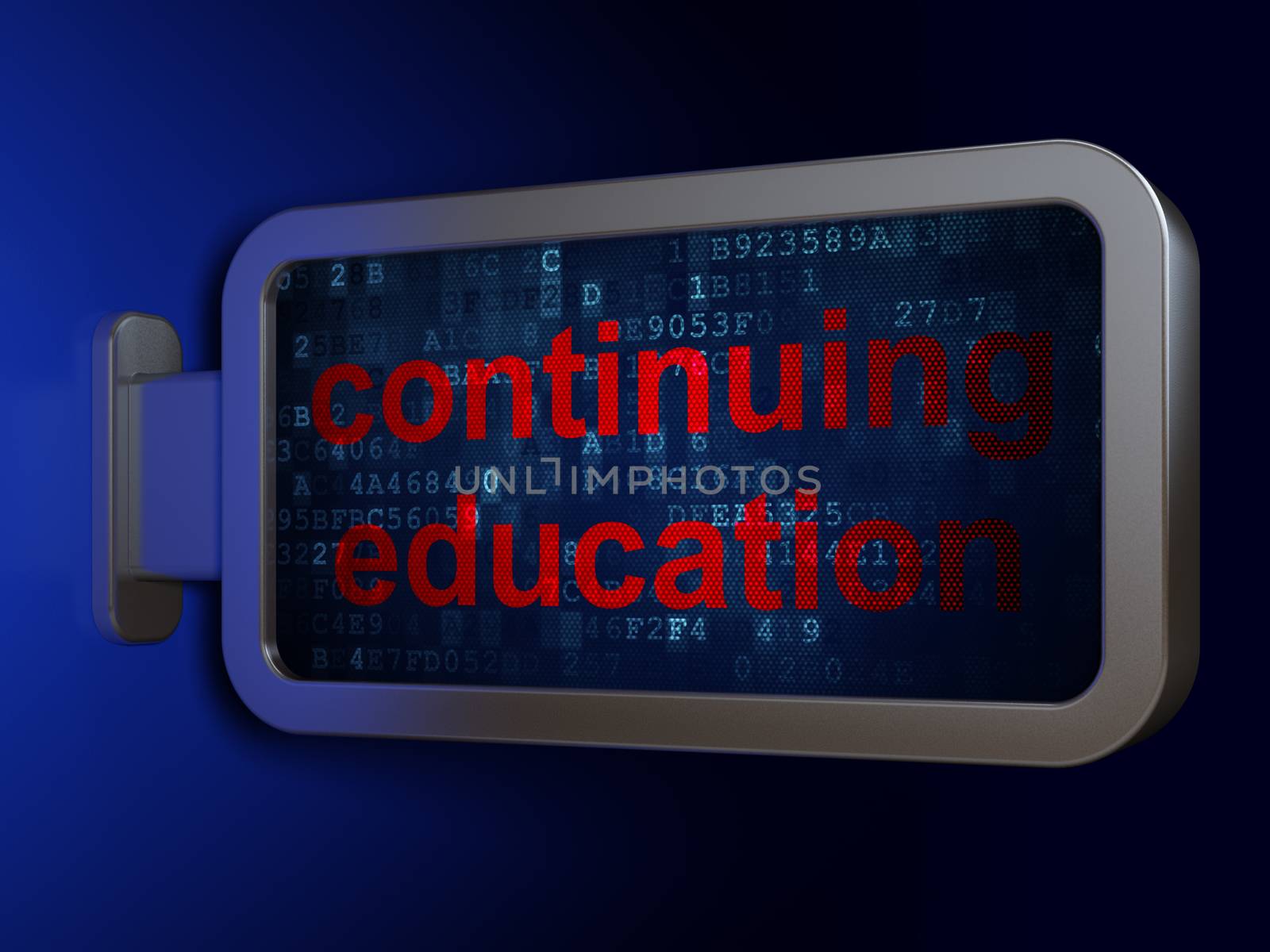 Education concept: Continuing Education on advertising billboard background, 3d render
