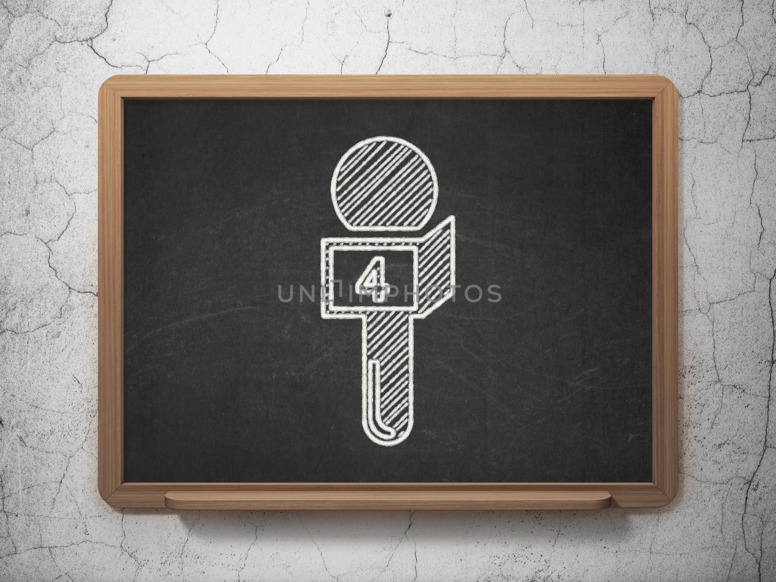 News concept: Microphone icon on Black chalkboard on grunge wall background