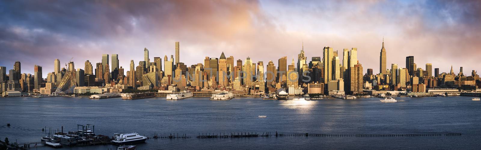 Lower Manhattan skyline. Giant panoramic view USA