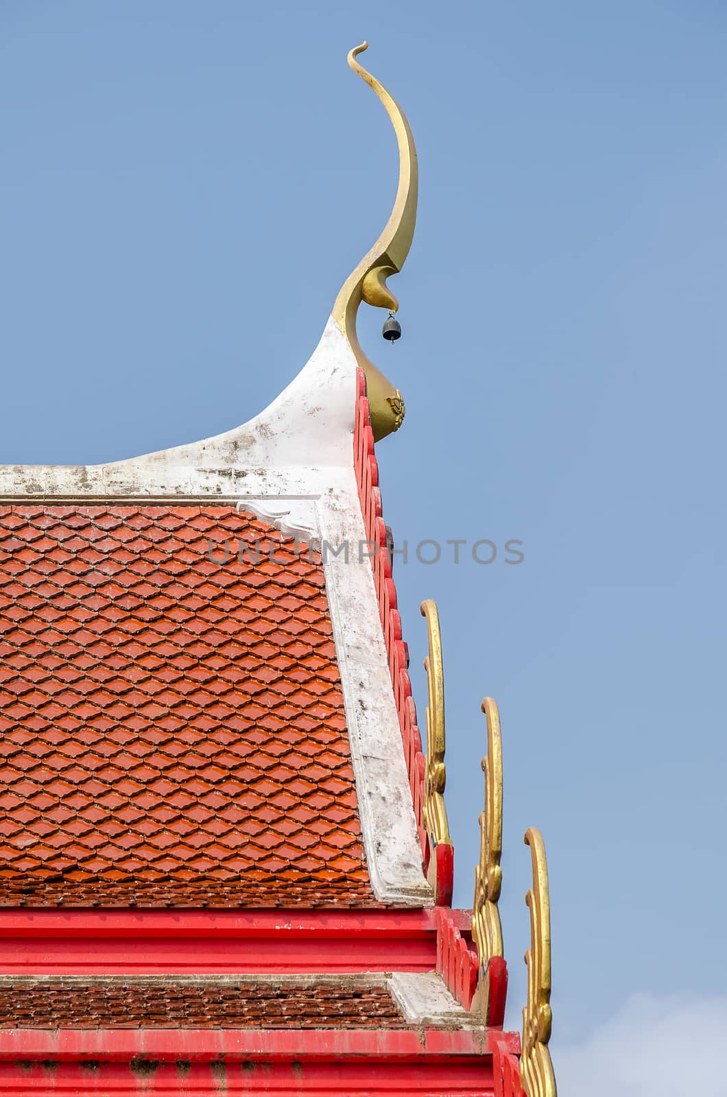 Roof style of thai temple with gable apex on the top