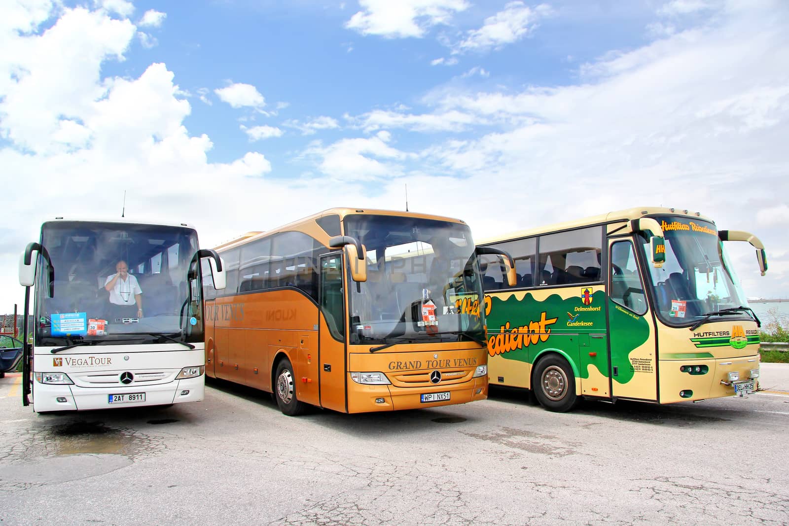 VENICE, ITALY - JULY 30, 2014: Interurban coaches at the touristic bus station.