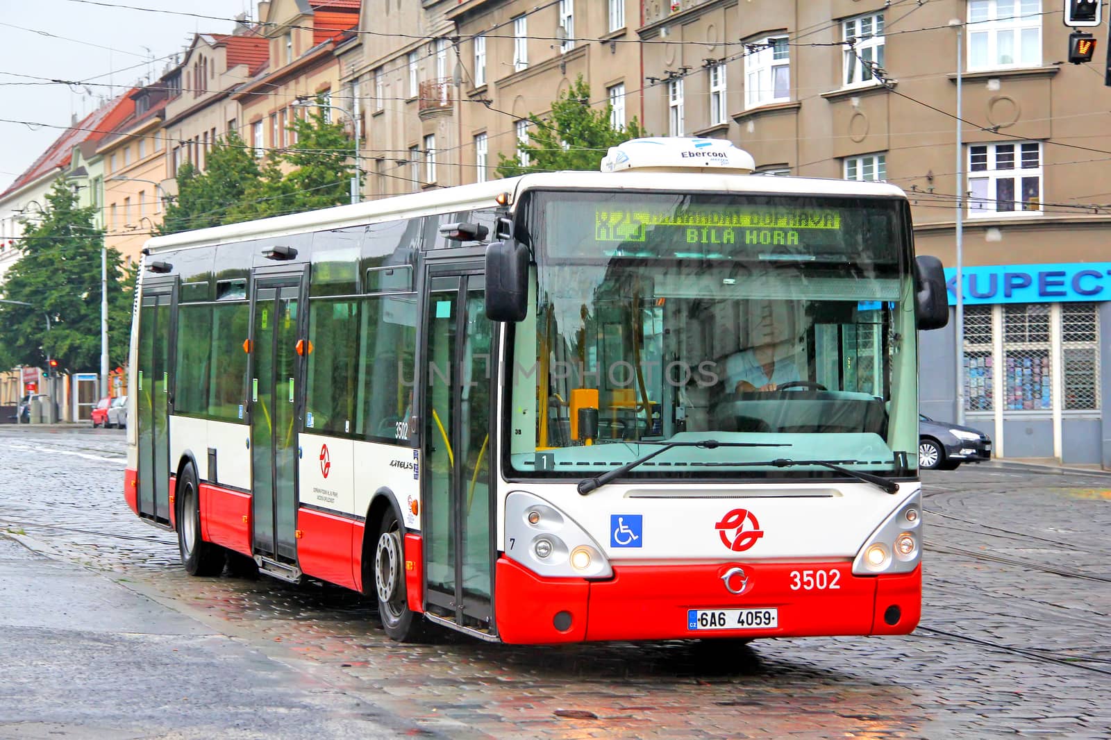 PRAGUE, CZECH REPUBLIC - JULY 21, 2014: Modern city bus Irisbus Citelis 12M at the city street.