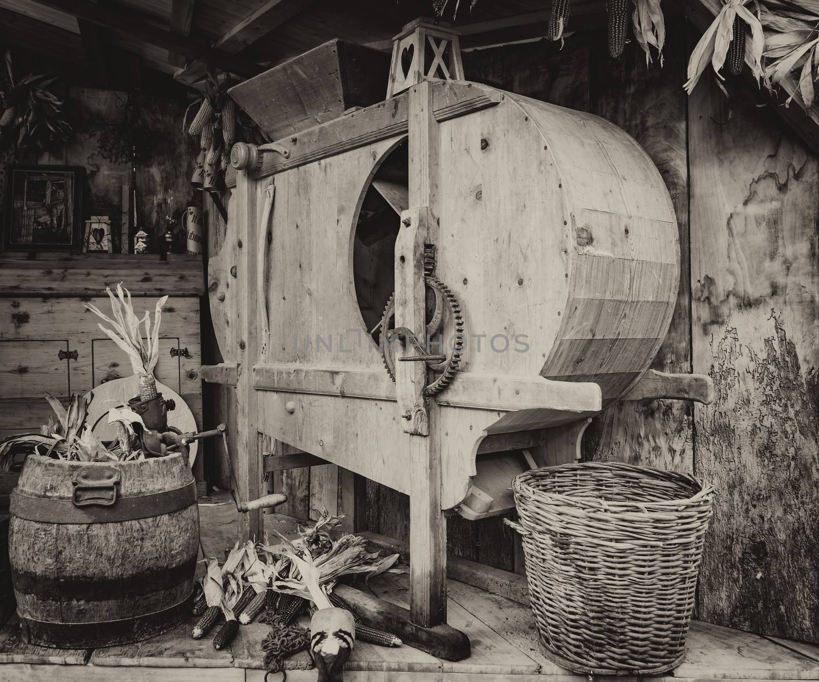 Old manual machine used to shell the corn.