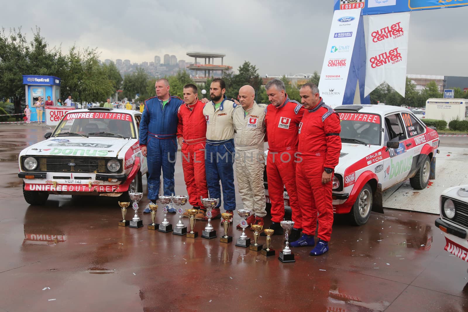 KOCAELI, TURKEY - AUGUST 23, 2015: Winners in Podium Ceremony of Kocaeli Rally 2015
