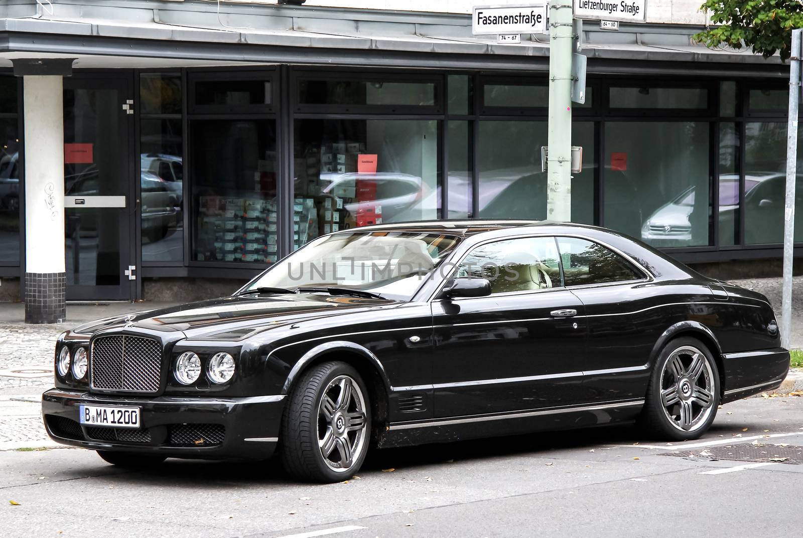 BERLIN, GERMANY - SEPTEMBER 10, 2013: Motor car Bentley Brooklands at the city street.