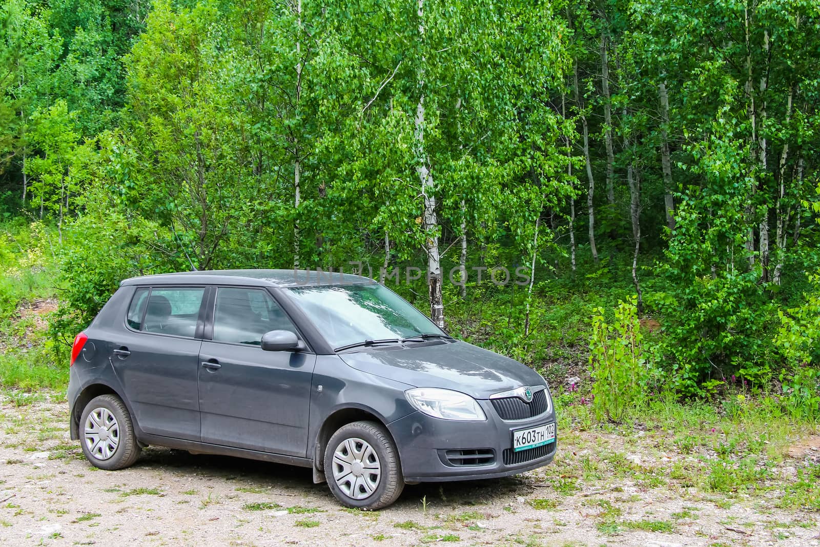 BIKSYANOVO, RUSSIA - JUNE 10, 2012: Motor car Skoda Fabia at the countryside.