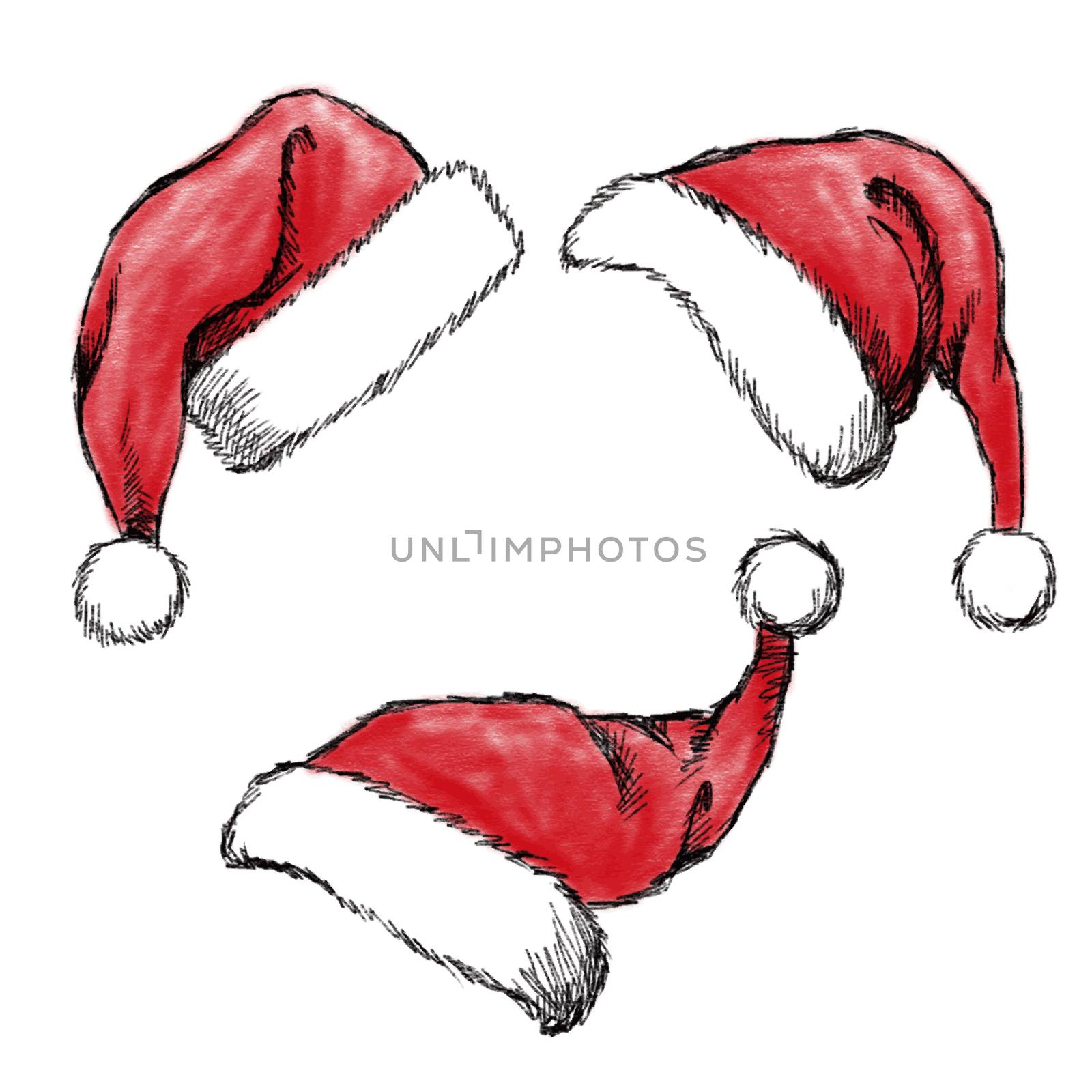 set of hand drawn christmas hat on white background 