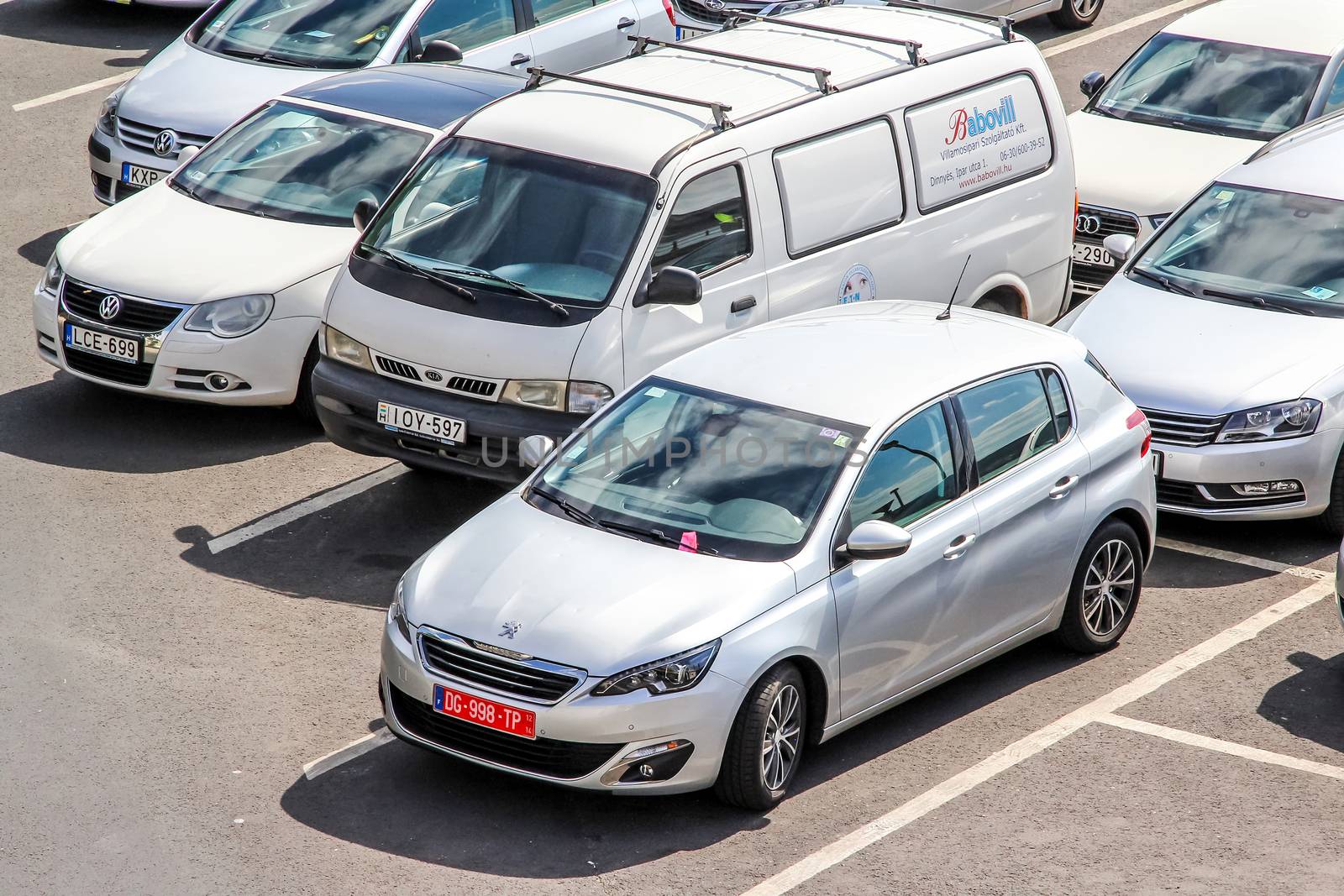 BUDAPEST, HUNGARY - JULY 23, 2014: Motor car Peugeot 308 at the city street.