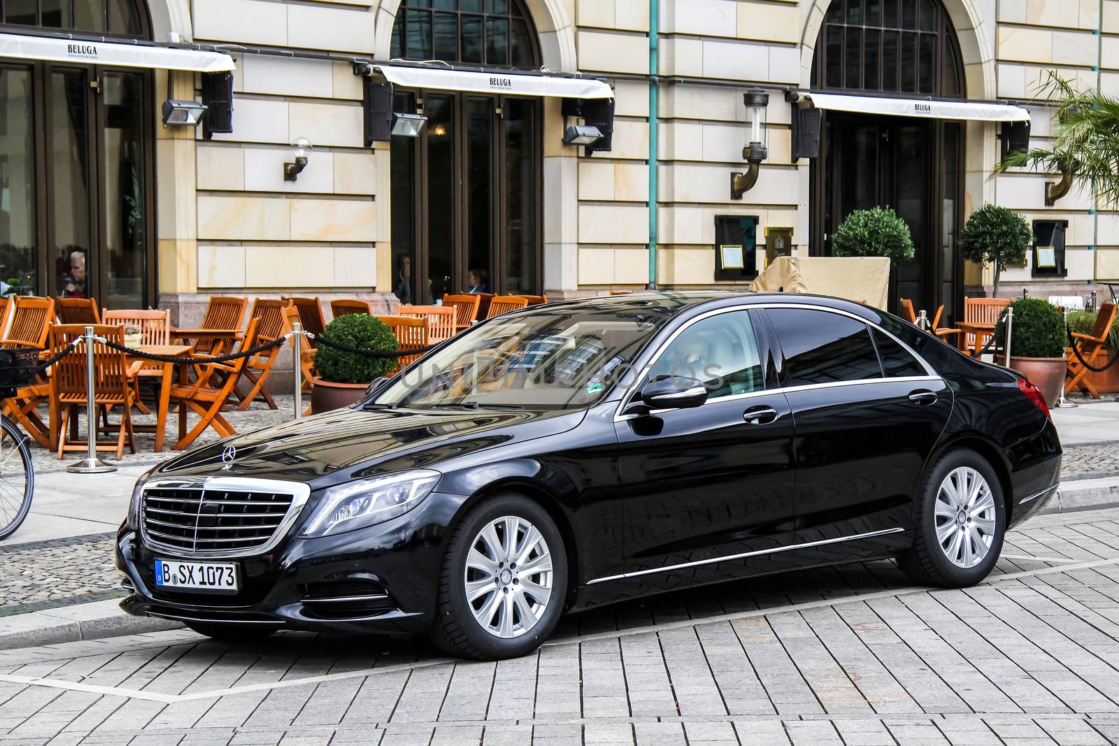 BERLIN, GERMANY - SEPTEMBER 12, 2013: Motor car Mercedes-Benz W222 S-class at the city street.