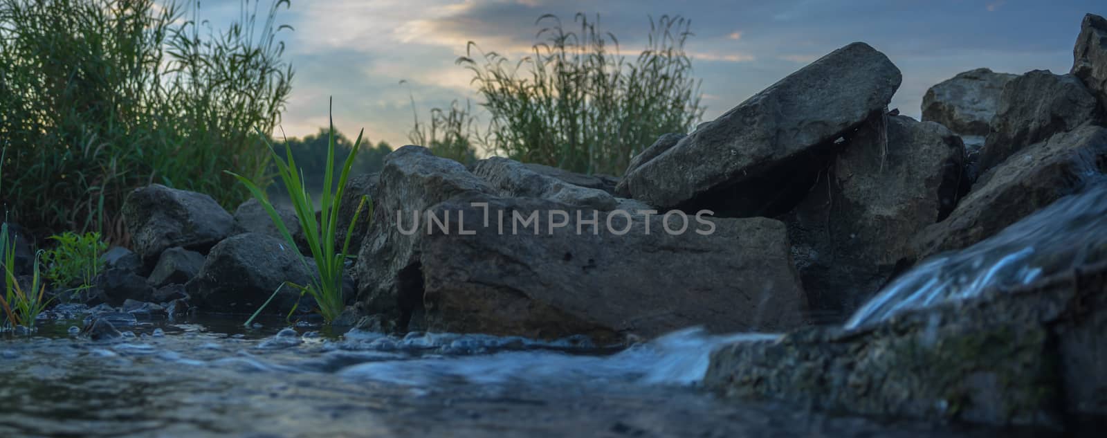 blue lake with cloudy sky, nature series