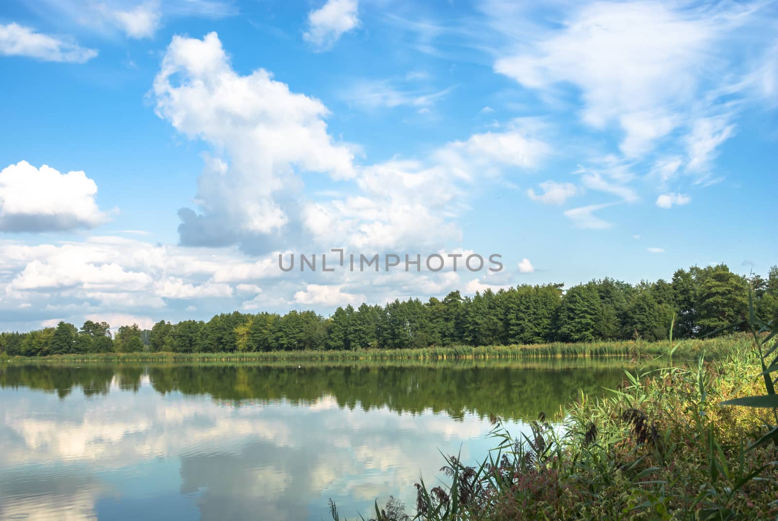 blue lake with cloudy sky, nature series