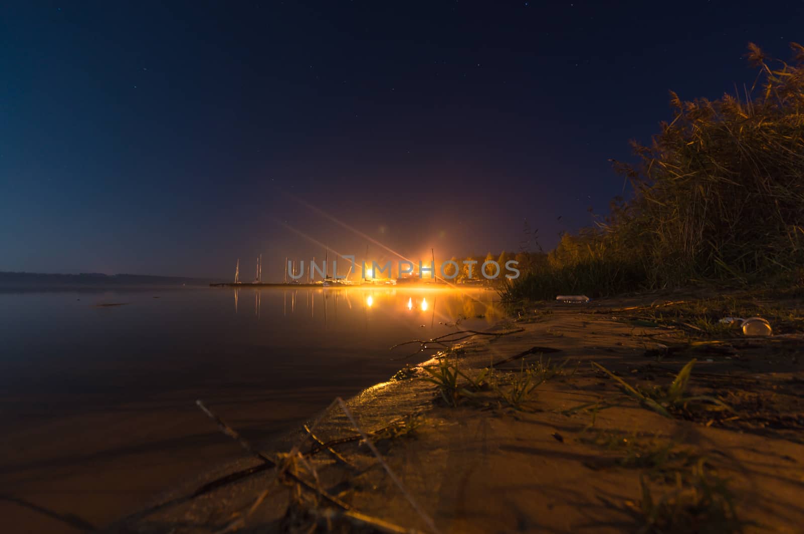 A rural small lake at night, nature series