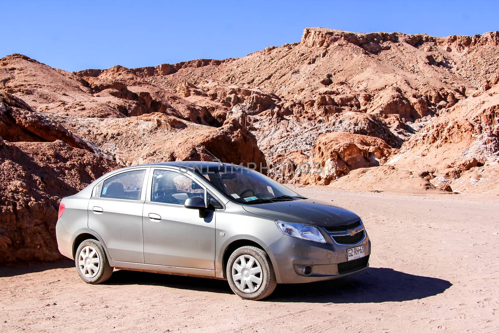 SAN PEDRO DE ATACAMA, CHILE - NOVEMBER 17, 2015: Motor car Chevrolet Sail in the Atacama desert.