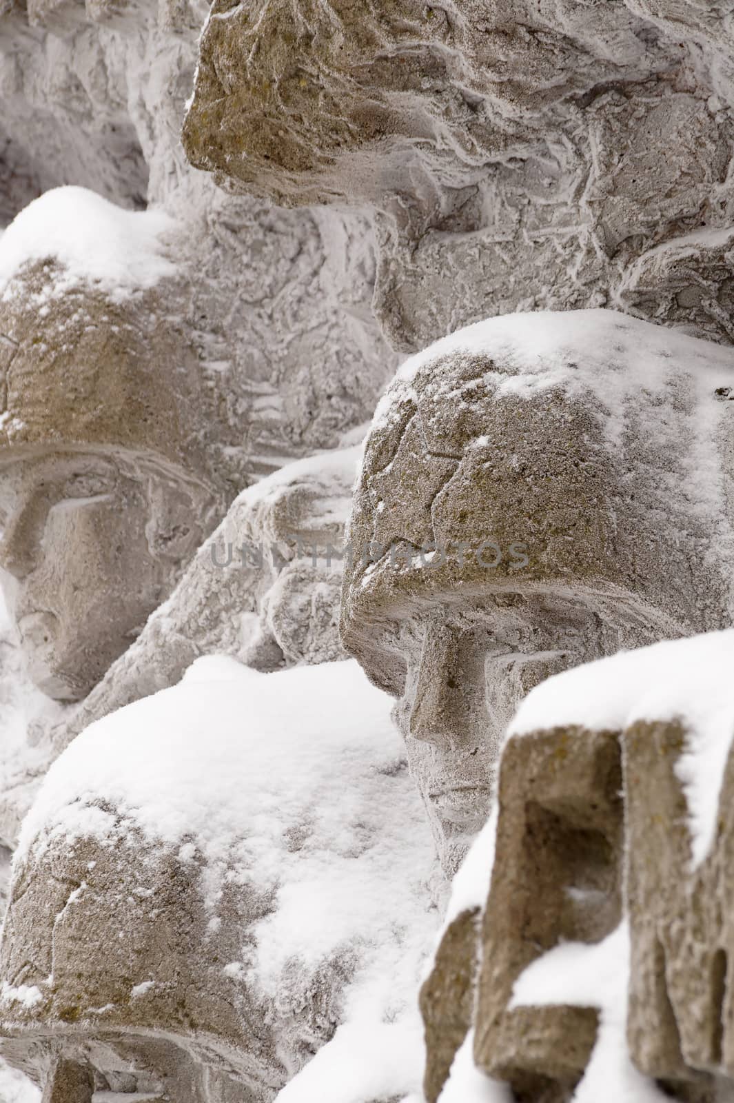 Defenders of Stalingrad, a fragment of a bas-relief of "Wall ruins" on Mamayev Kurgan in the winter