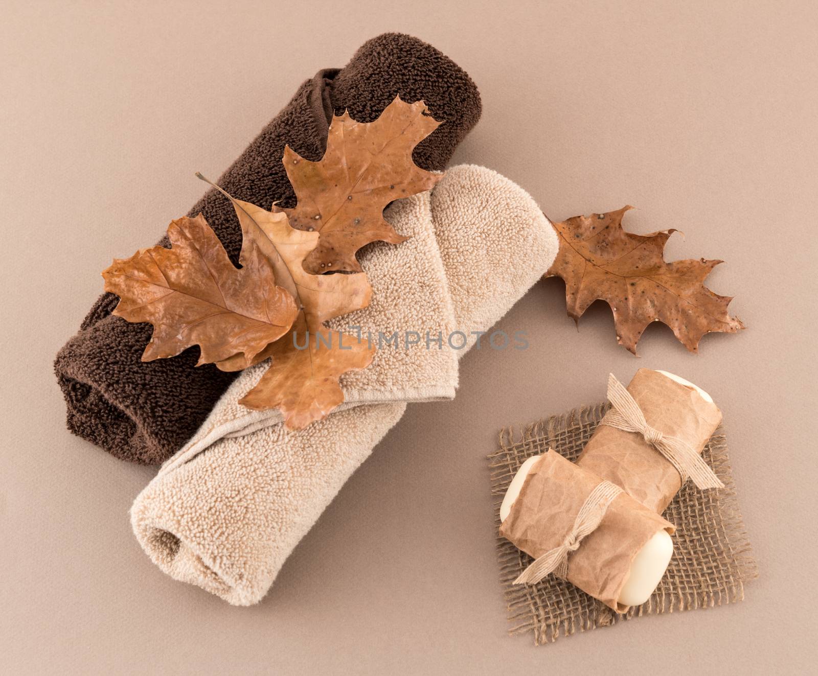 Autumn Spa with Artisan Soap and Luxury Towels by krisblackphotography