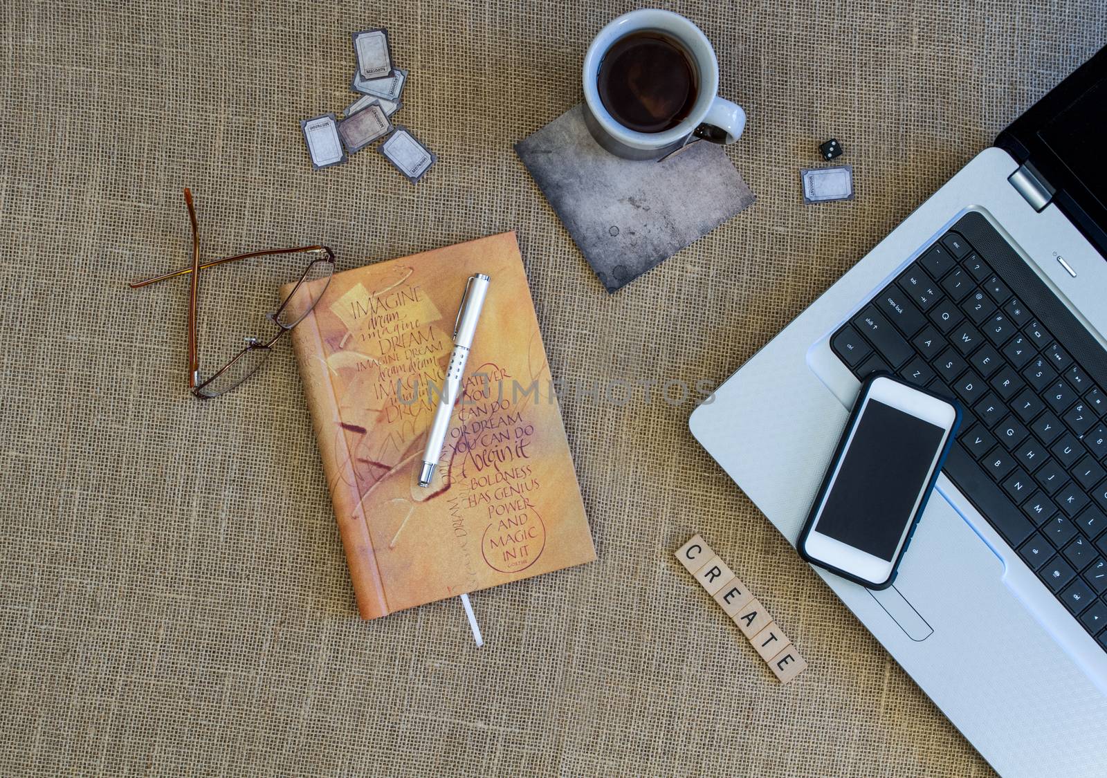 Aerial view of journal and journaling scene