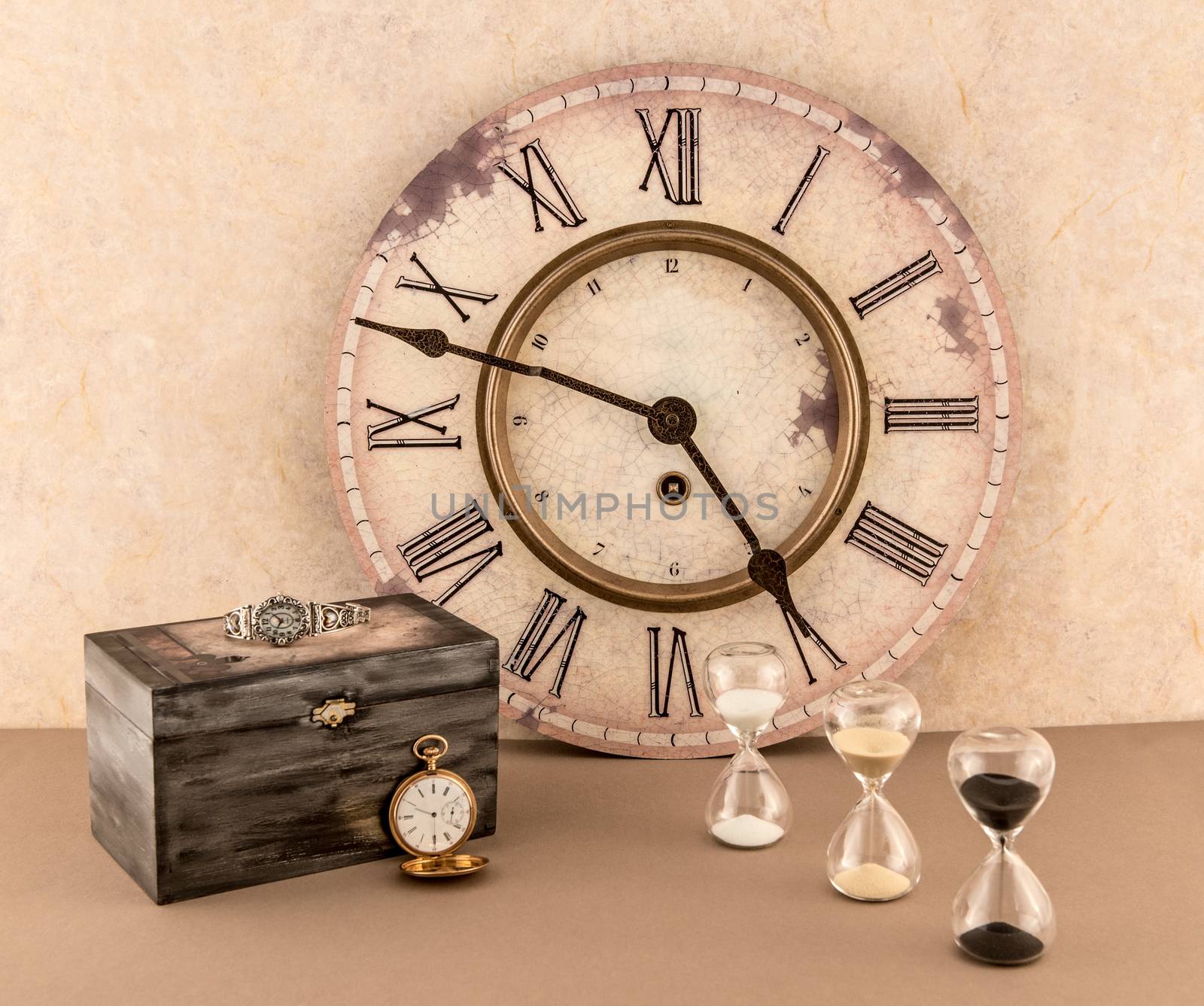 Wall Clock, Hourglass, Wristwatch, and Pocketwatch by krisblackphotography