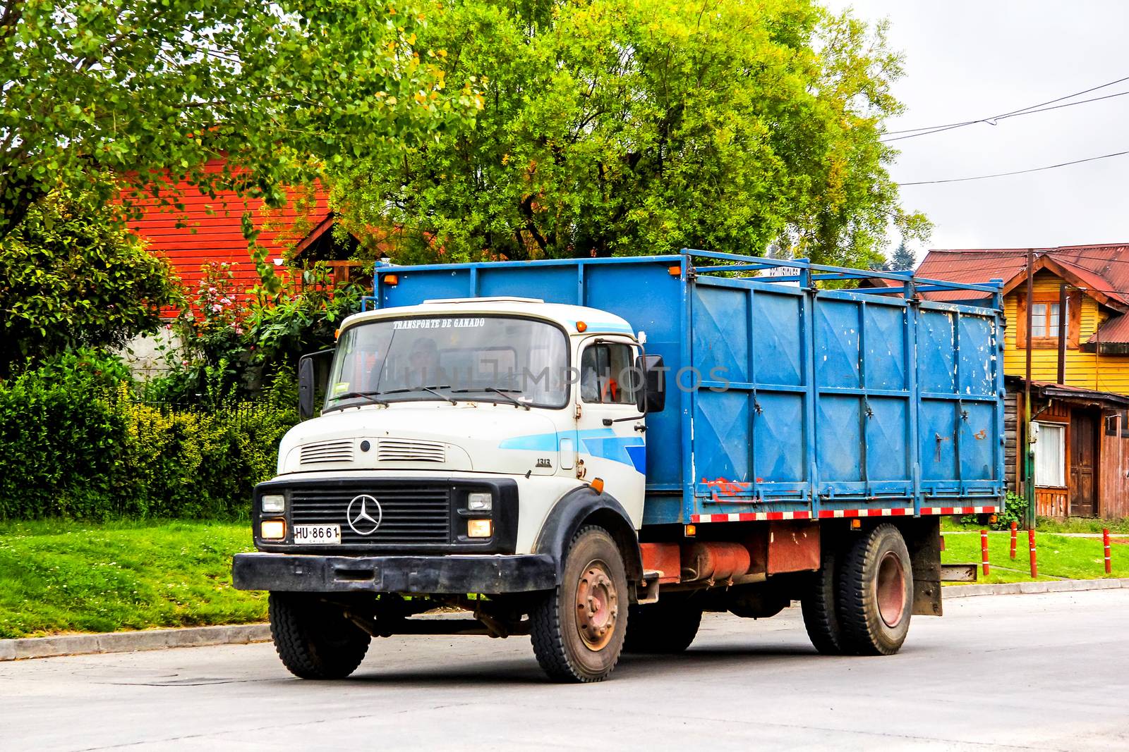 VILLARRICA, CHILE - NOVEMBER 20, 2015: Agricultural truck Mercedes-Benz L 1313 at the town street.