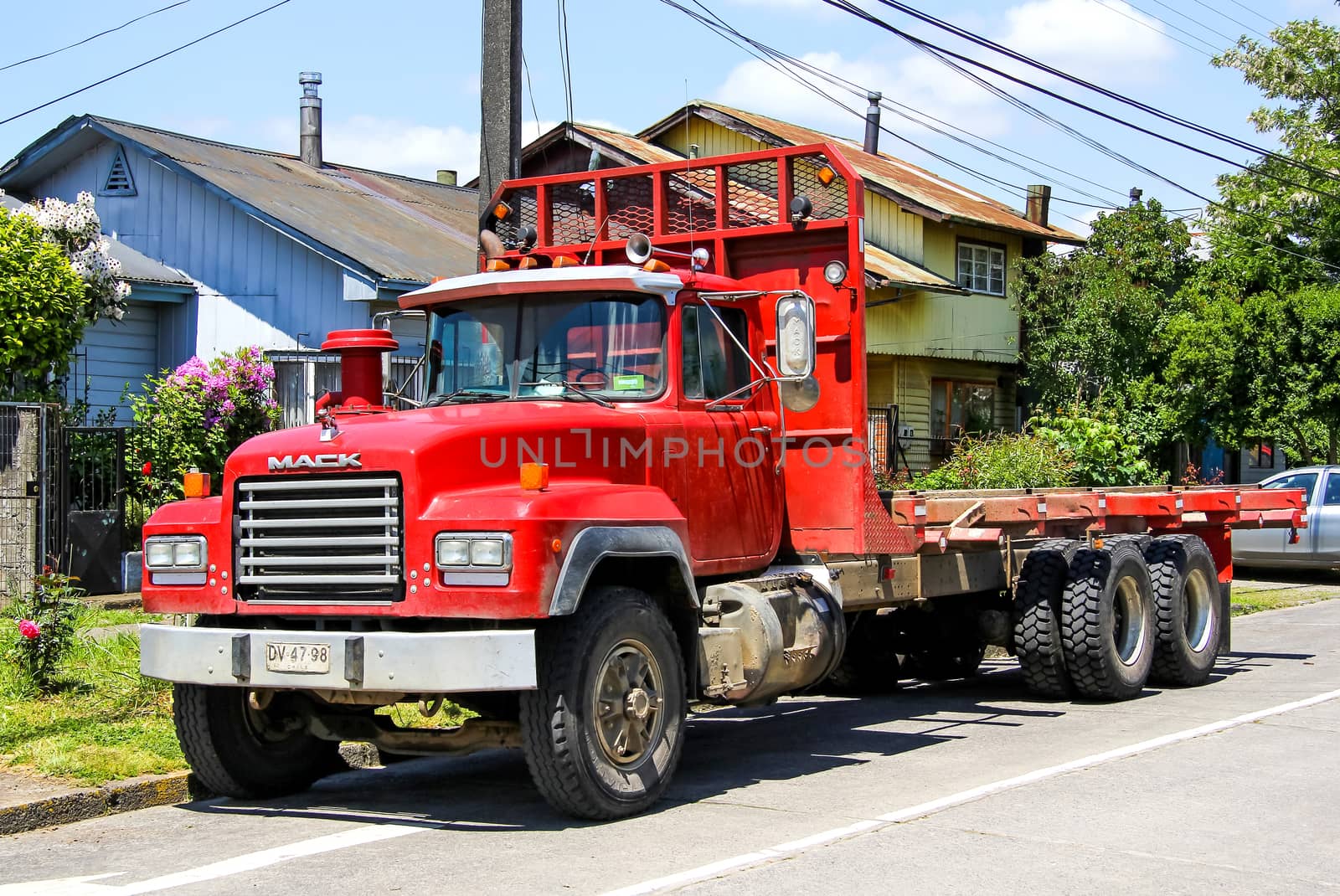 OSORNO, CHILE - NOVEMBER 21, 2015: Cargo truck Mack RD at the town street.