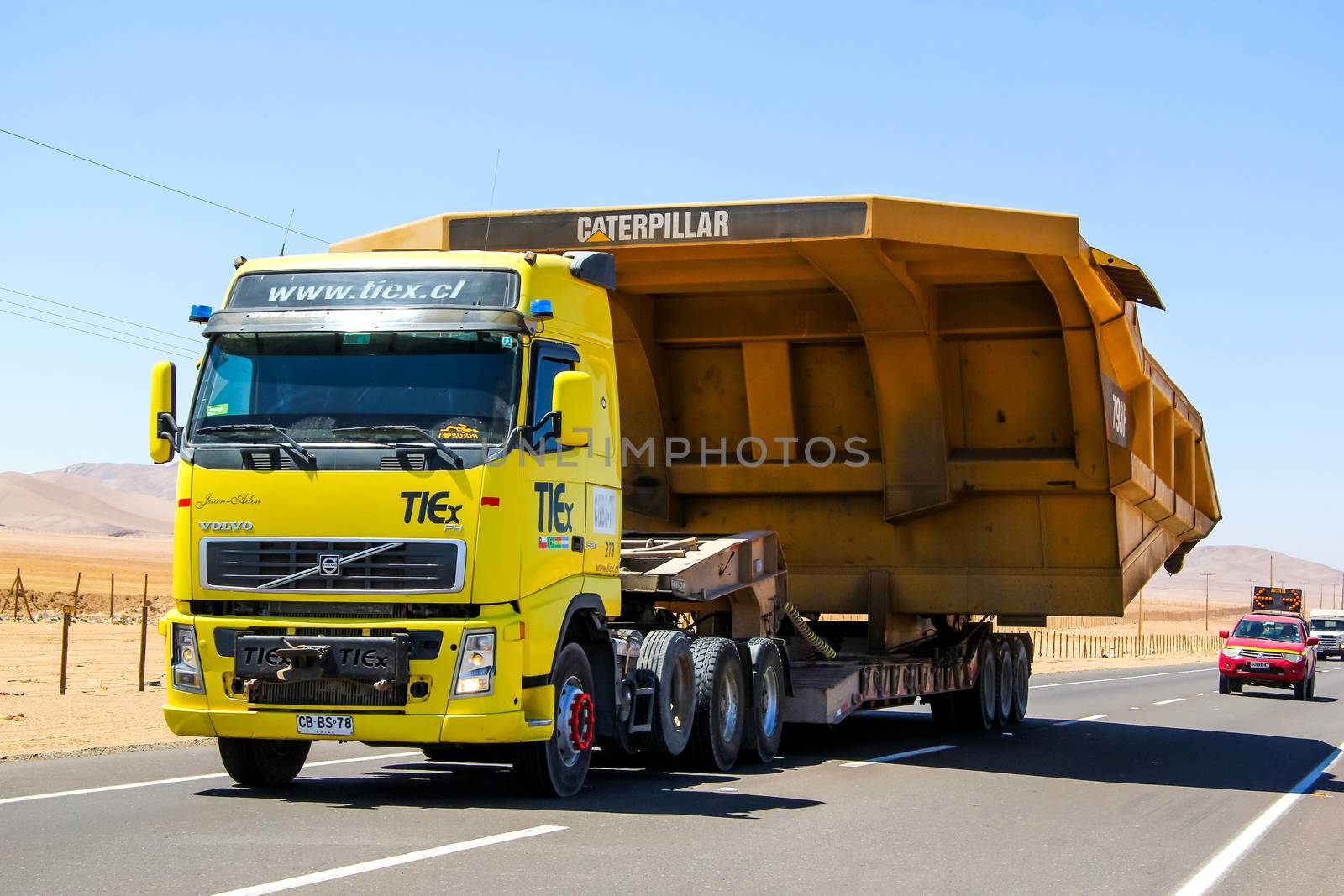 ATACAMA, CHILE - NOVEMBER 18, 2015: Heavy trailer truck Volvo FH at the Pan-American Highway.