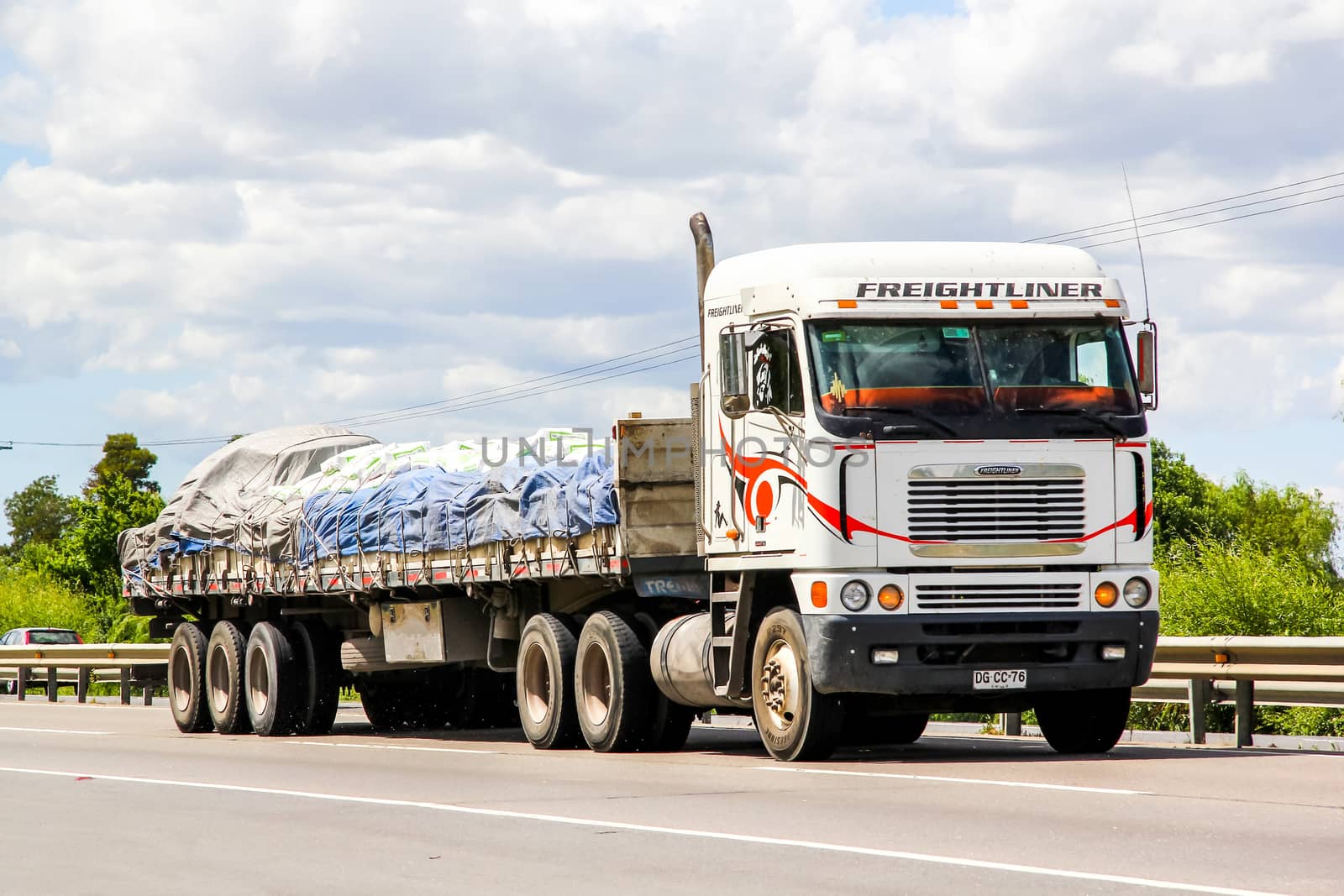 BIO-BIO, CHILE - NOVEMBER 23, 2015: Cargo truck Freightliner Argosy at the interurban freeway.
