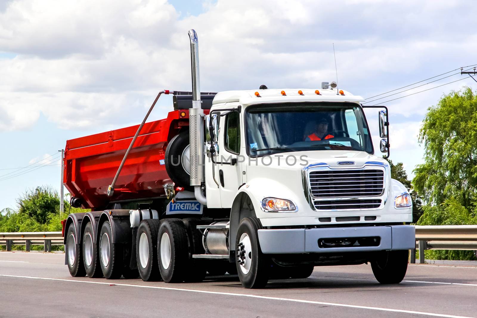 BIO-BIO, CHILE - NOVEMBER 23, 2015: Cargo truck Freightliner Business Class at the interurban freeway.