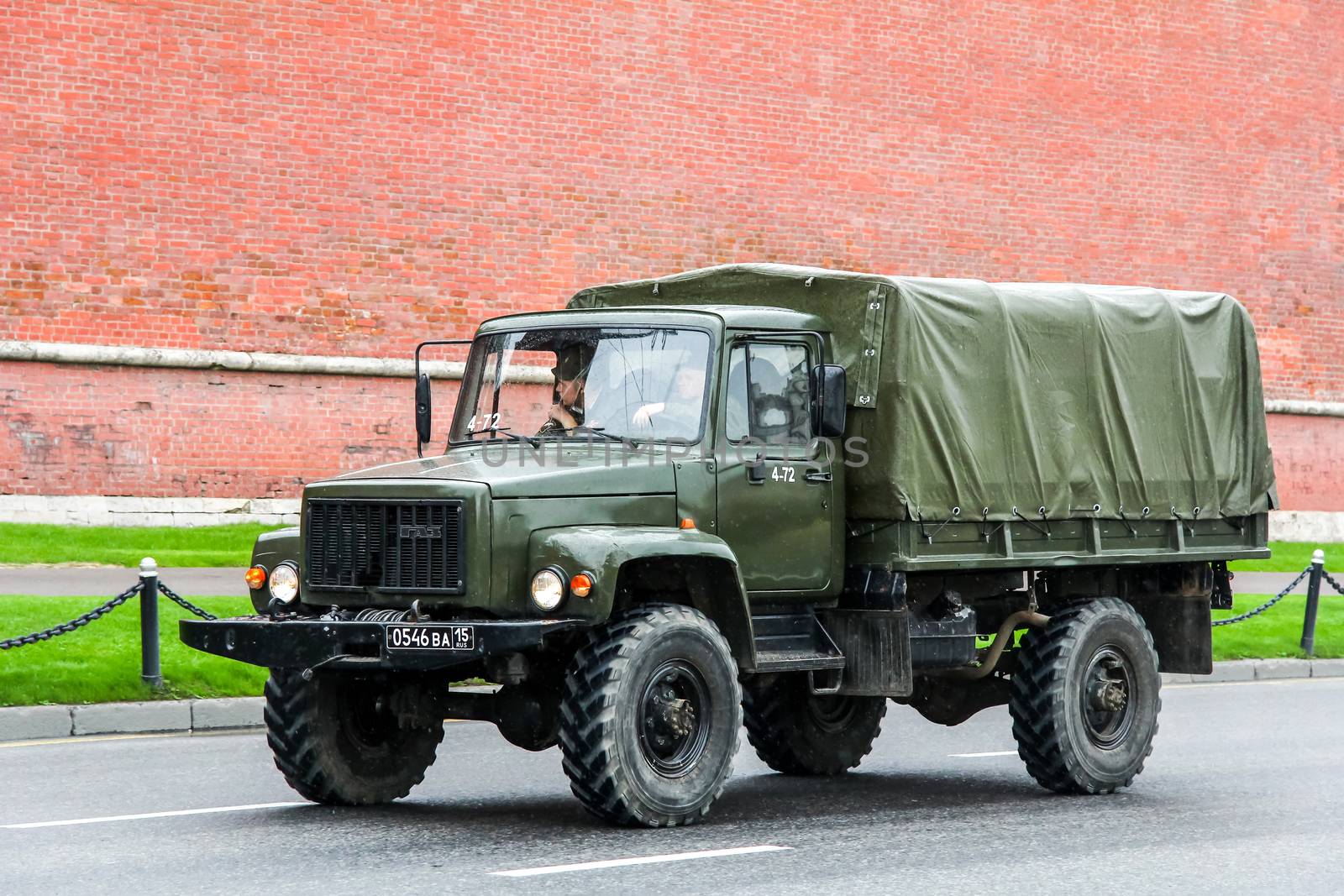 MOSCOW, RUSSIA - MAY 6, 2012: Russian military truck GAZ 3308 in the city street.