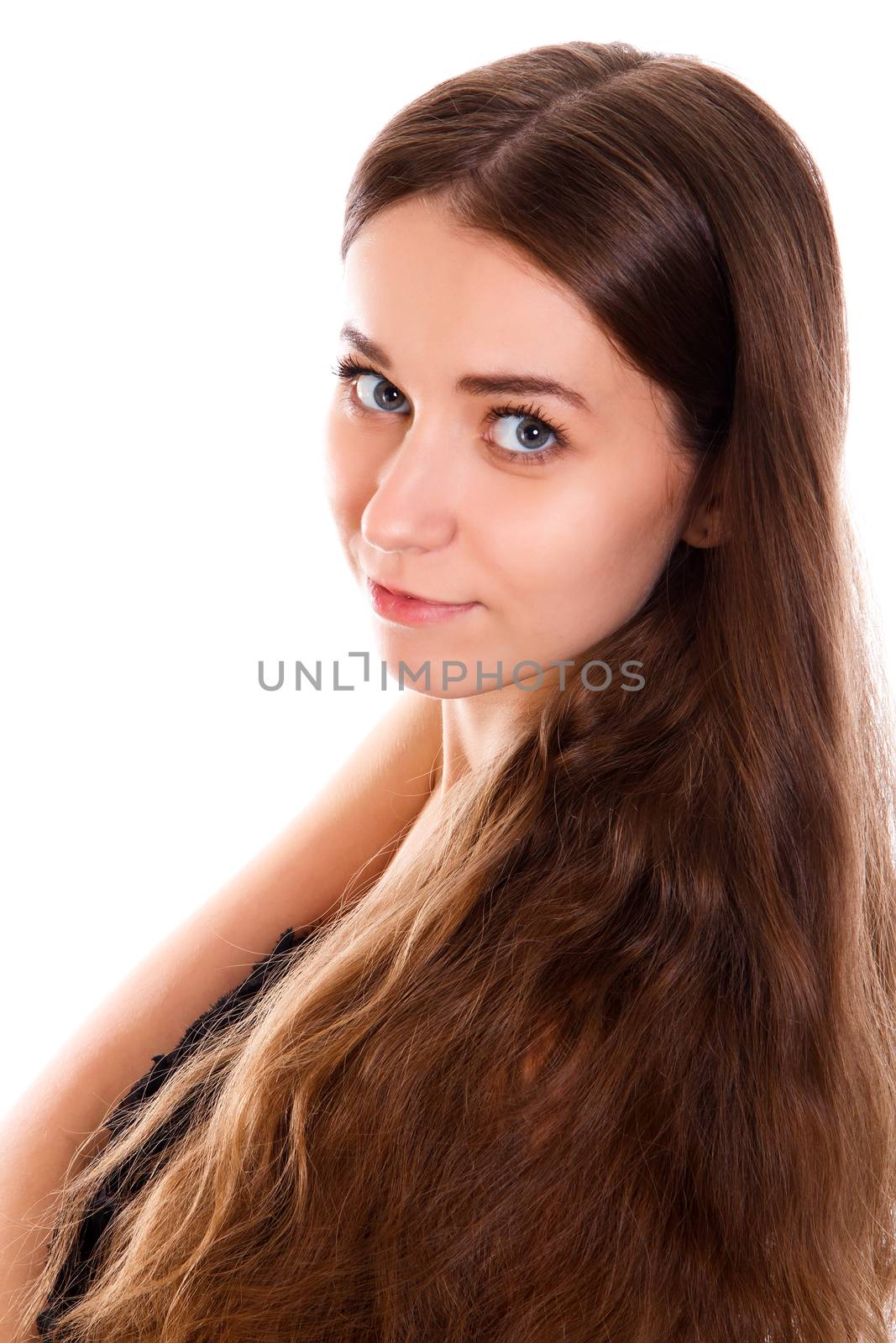 Pretty young woman isolated over white background