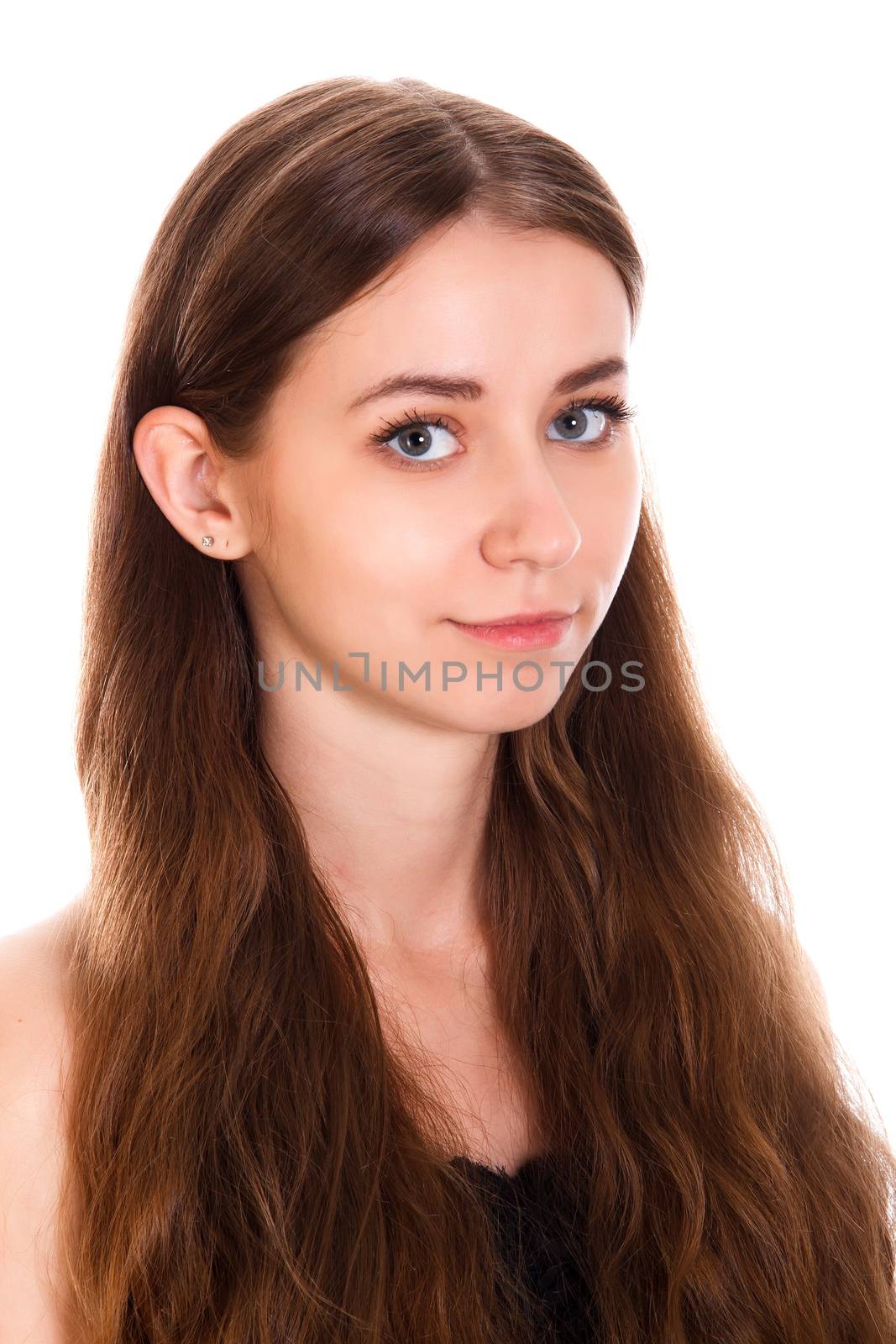 Pretty young woman isolated over white background