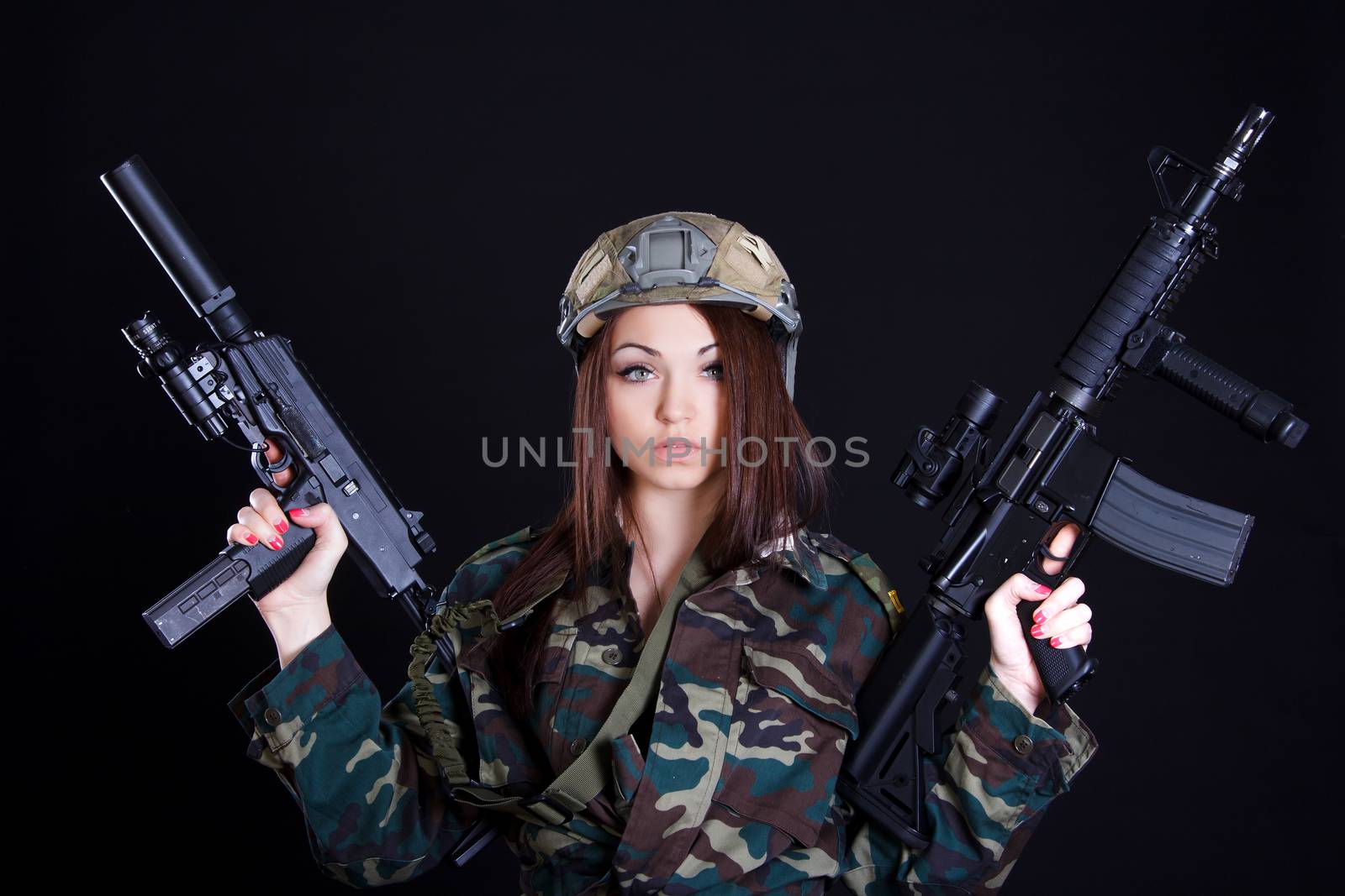 Portrait of a military woman with two guns by Artzzz