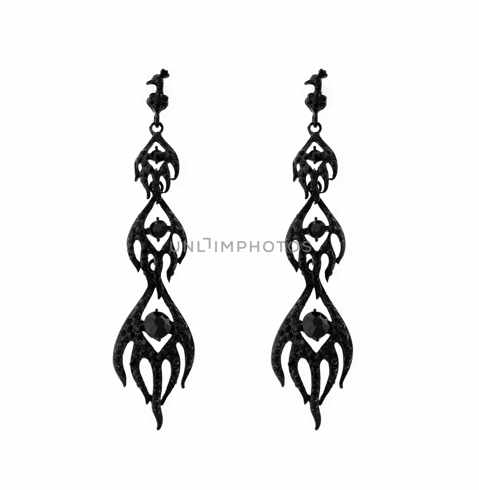 Black earrings with black crystals on a white background by Nikola30