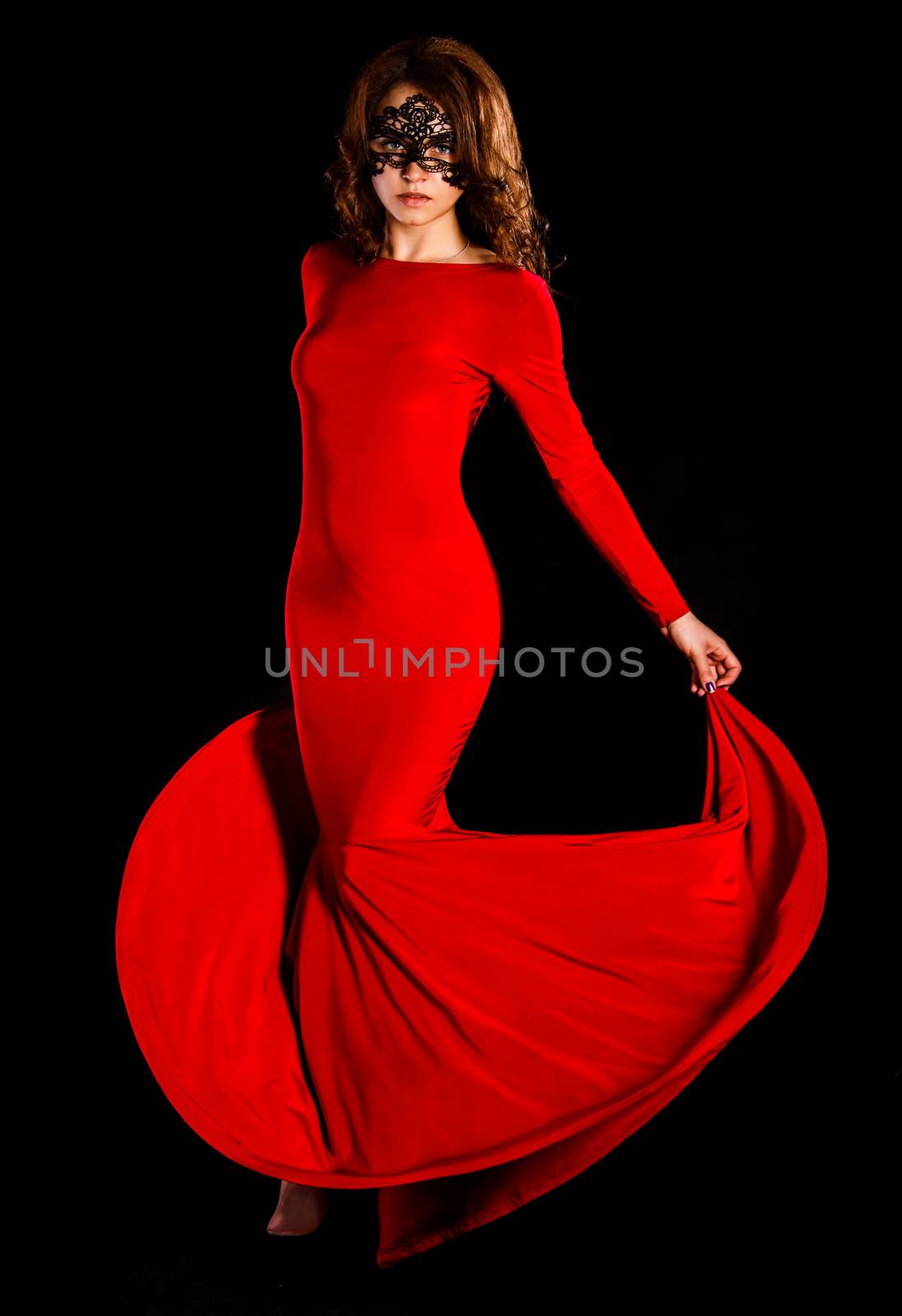 Gorgeous lady in a long red dress by Artzzz
