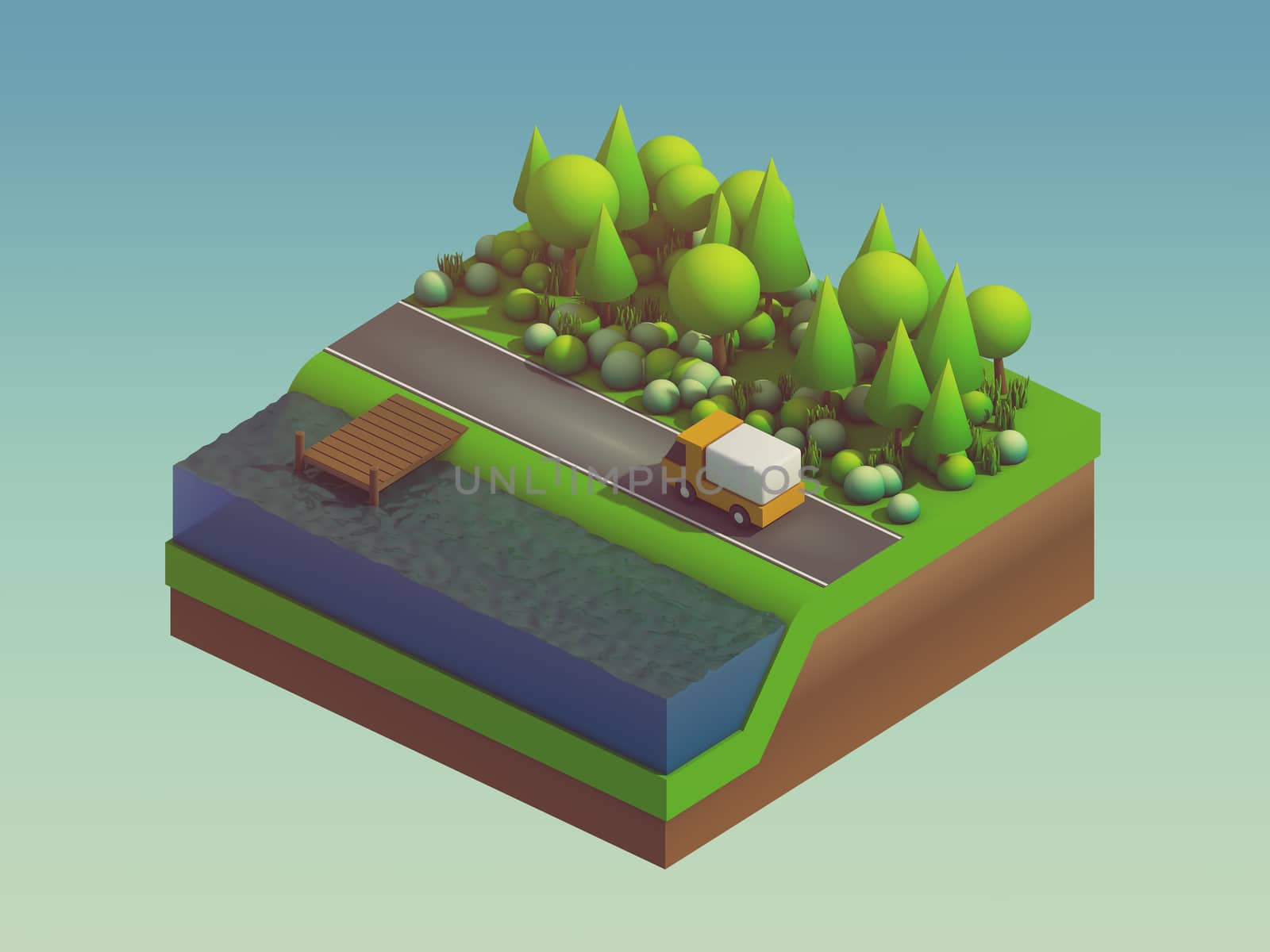  isometric city buildings, landscape, Road and river, isometric city background