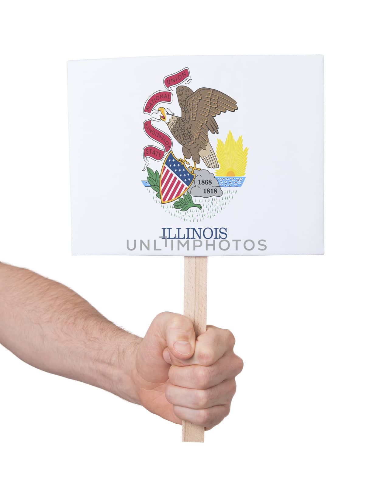 Hand holding small card - Flag of Illinois by michaklootwijk