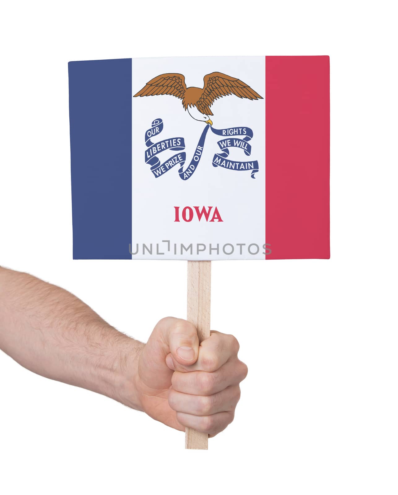 Hand holding small card - Flag of Iowa by michaklootwijk