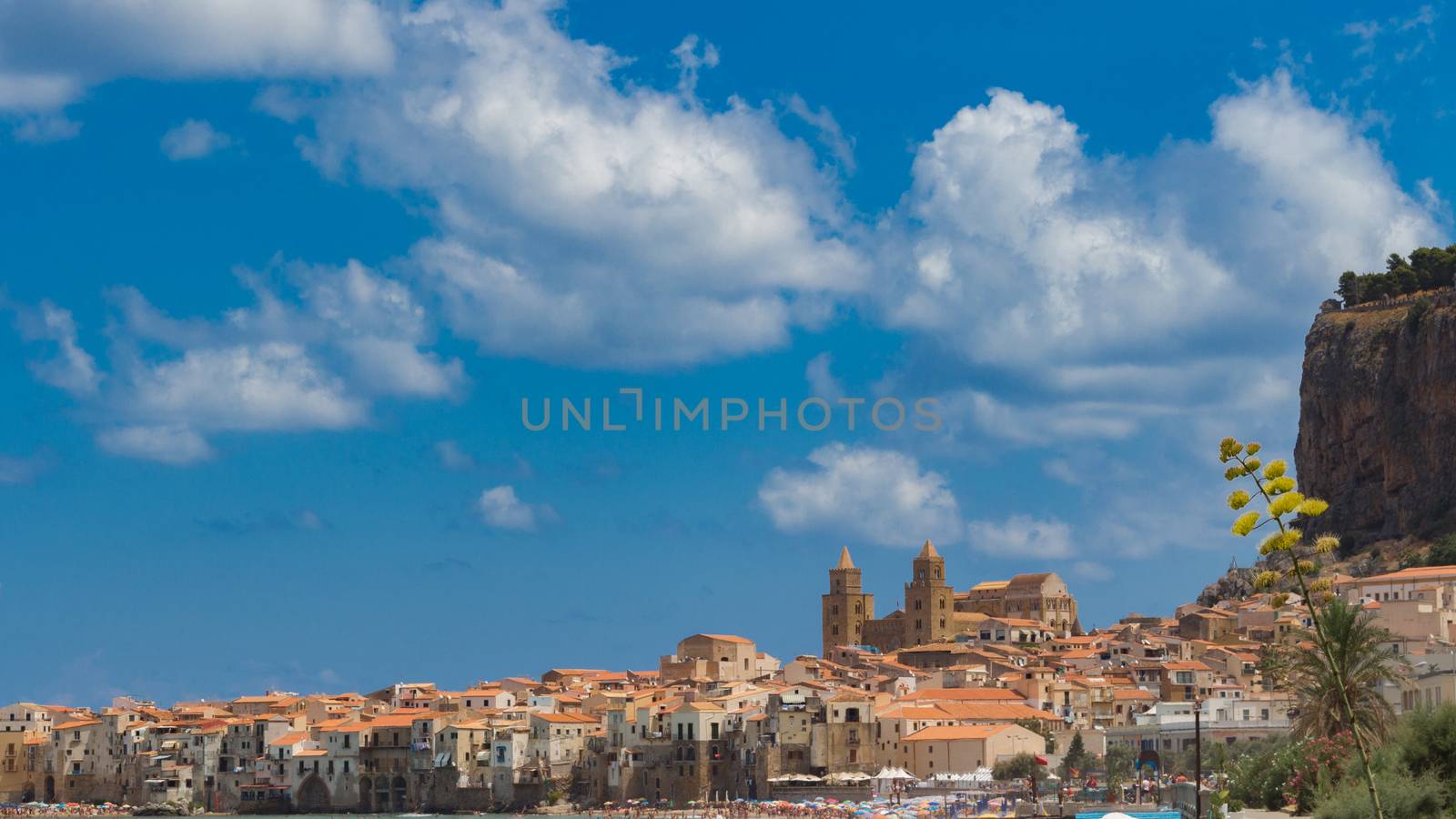 Panorama of the beautiful city of Cefalu, Sicily, Italy, with its famous church.