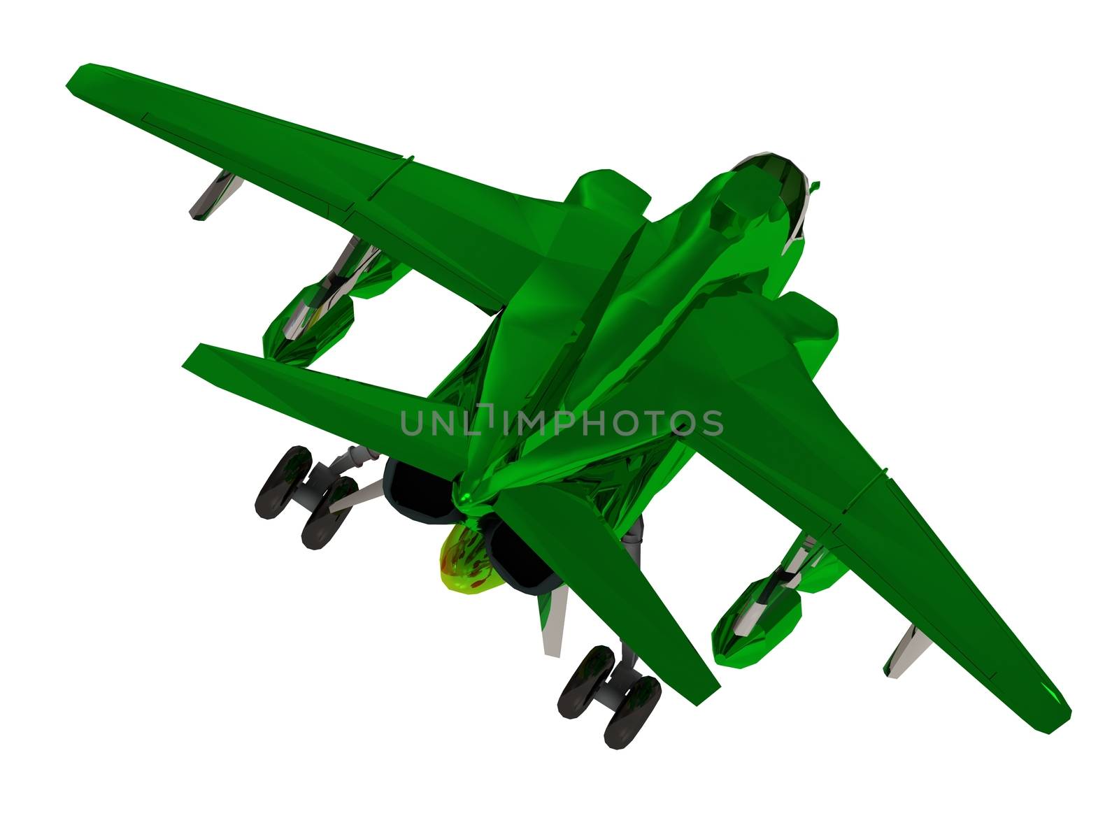 Military jet airplane with bomb during airshow on white background