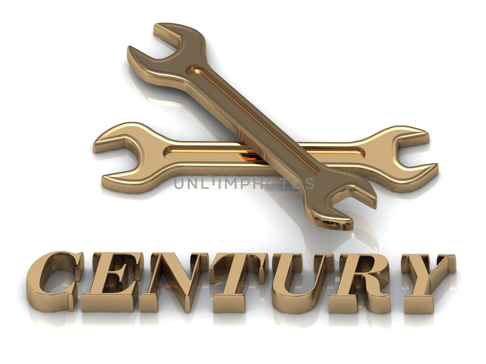 CENTURY- inscription of metal letters and 2 keys on white background
