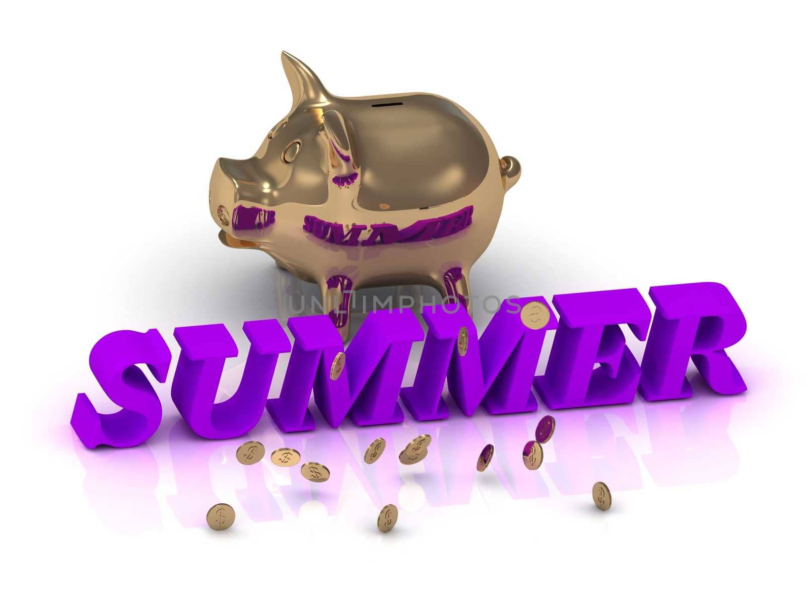 SUMMER- inscription of green letters and gold Piggy by GreenMost